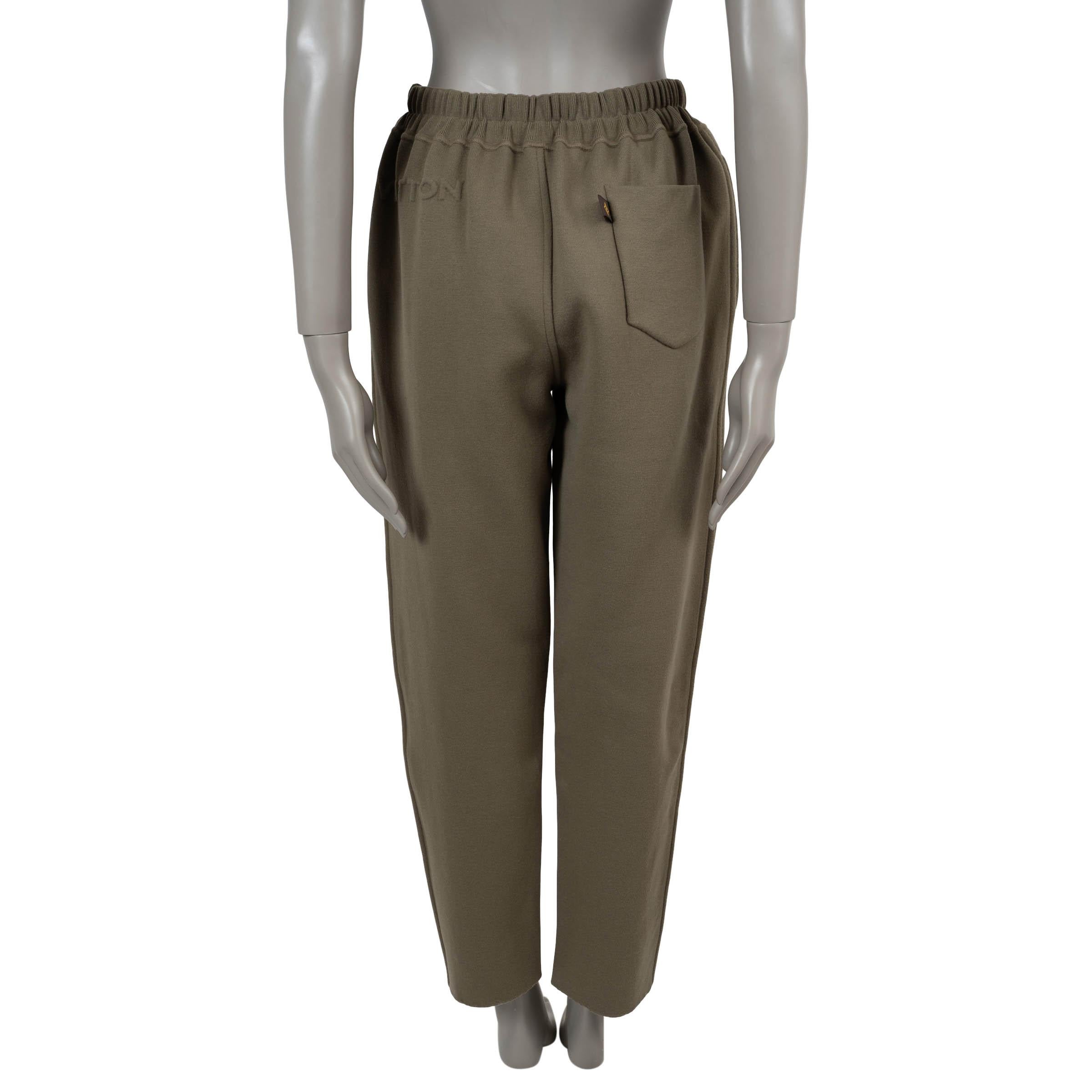 Beige LOUIS VUITTON Pantalon à semelles en laine vert kaki 2024 à imprimé SIGNATURE ÉMBOSÉ en vente
