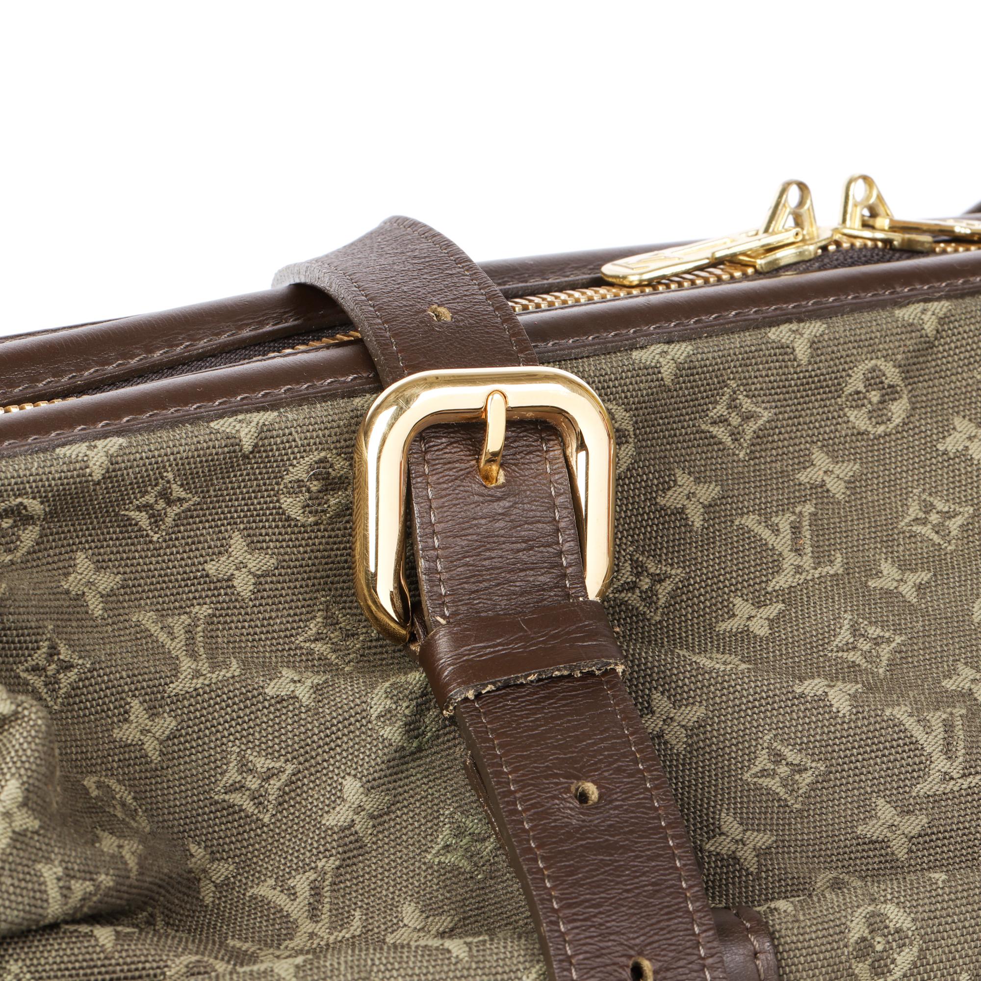 LOUIS VUITTON Khaki Mini Lin Monogram Linen & Brown Calfskin Leather Vintage Lou 2