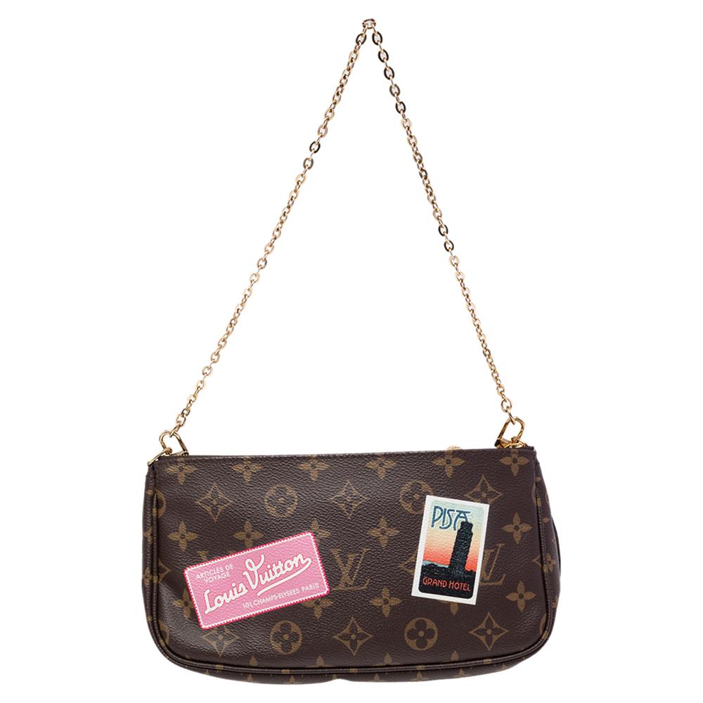 Louis Vuitton's Multi Pochette Accessoires is a result of merging the brand's loved Pochette Accessoires with a mini-sized Pochette Accessoires and a circular coin purse. Crafted using monogram canvas, the bag can be held by the gold-tone chain or