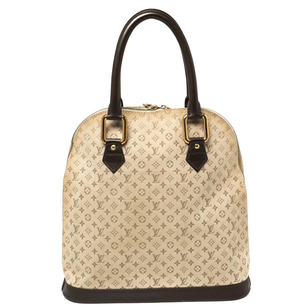 Beige Louis Vuitton Khaki Monogram Mini Lin Canvas Alma Haut Bag