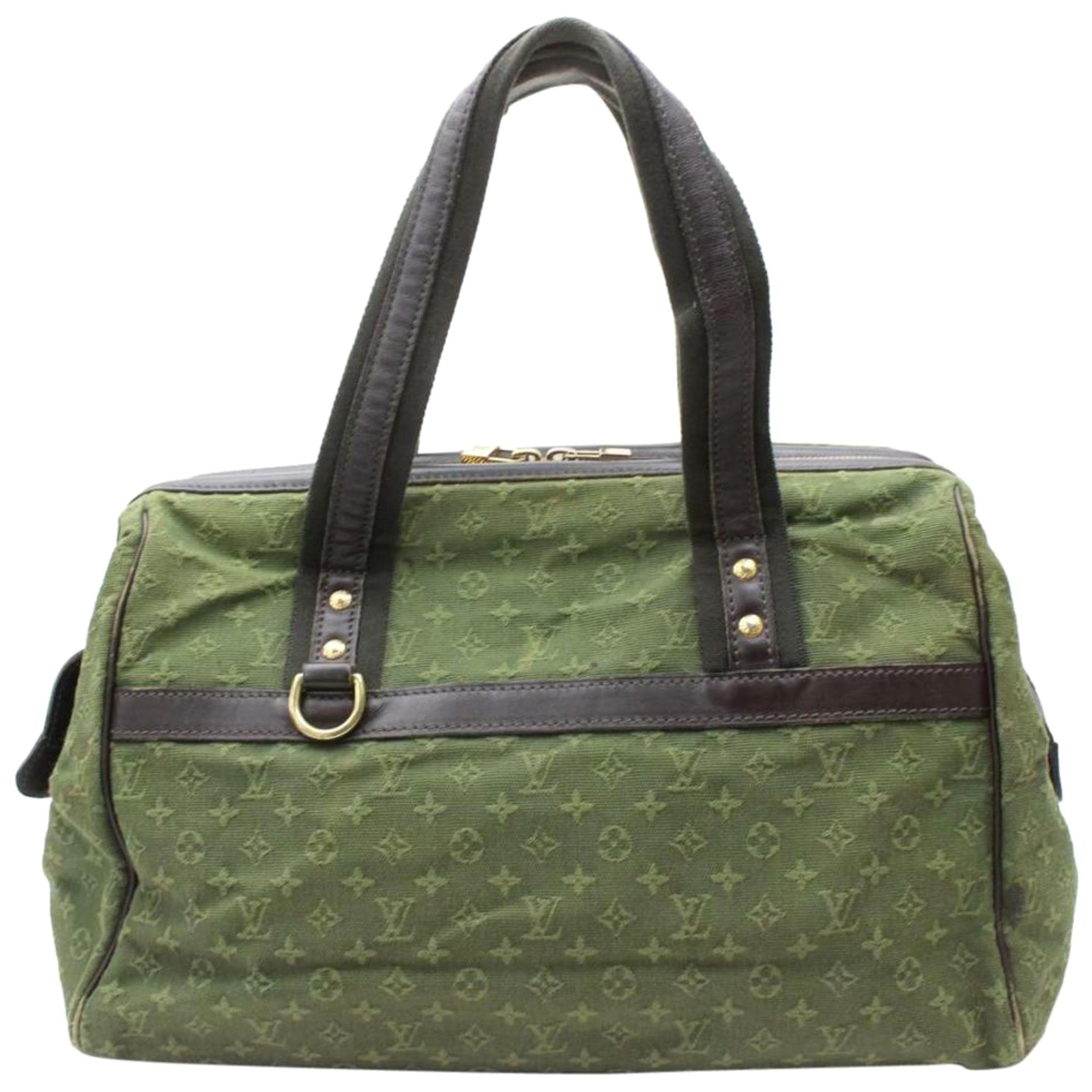 Louis Vuitton Khaki Olive Mini Lin Gm Boston Large 870160 Green Leather Satchel For Sale