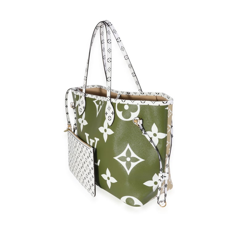 Louis Vuitton Khaki and White Monogram Giant Neverfull MM For Sale at