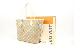 Louis Vuitton Khaki x Beige Leather Monogram Empreinte Neverfull MM 46lk30