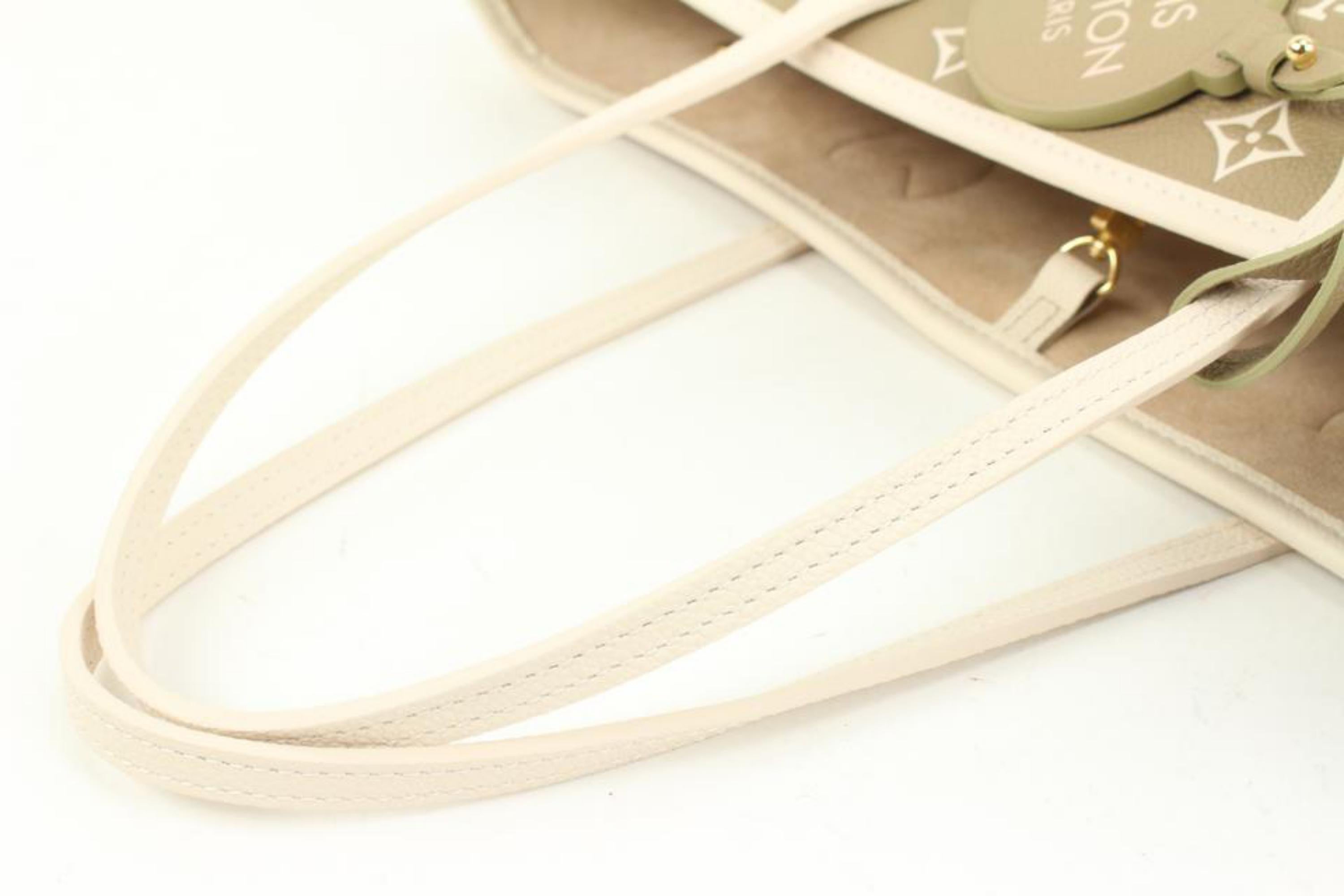 Louis Vuitton Khaki x Beige Leather Monogram Empreinte Neverfull MM 46lk30 In New Condition In Dix hills, NY