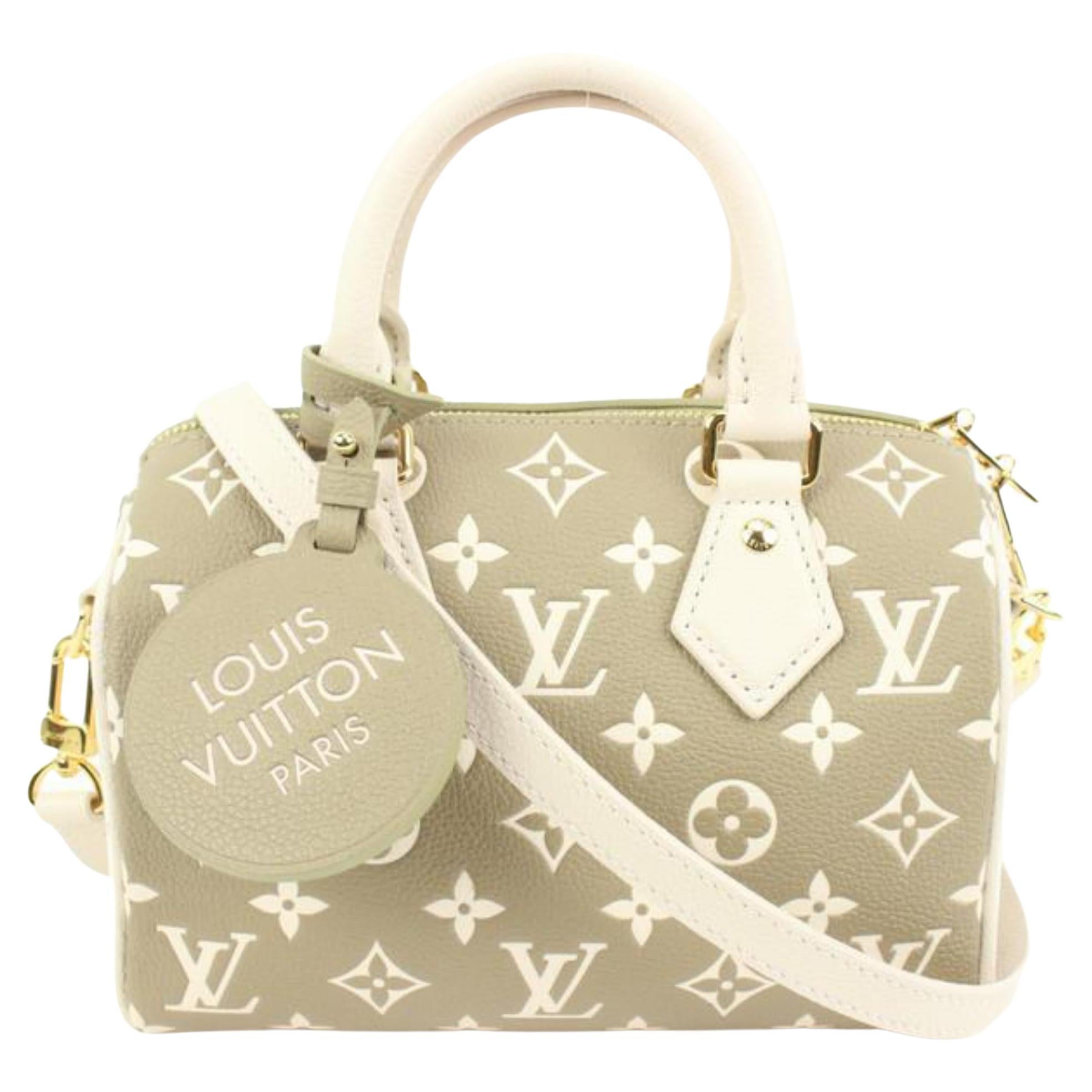 Louis Vuitton Khaki x Beige Leder Monogramm Empreinte Speedy 20 mit 46lk27 im Angebot