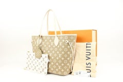 Louis Vuitton Khaki x Beige Monogram Leather Empreinte Neverfull MM Tote 46lk31