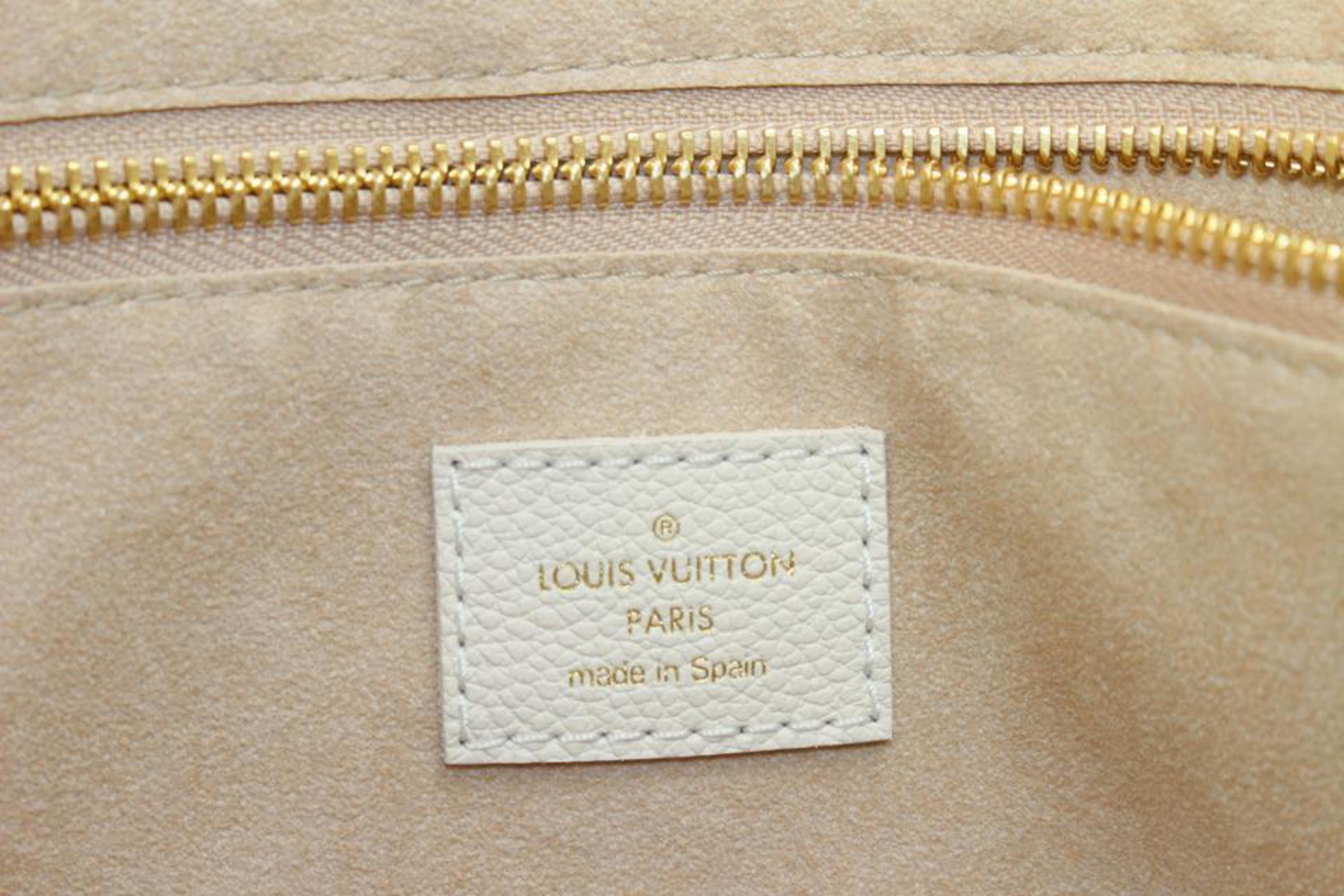 Louis Vuitton Khaki x Beige Monogram Leather Empreinte Neverfull MM Tote 46lk31 In New Condition In Dix hills, NY