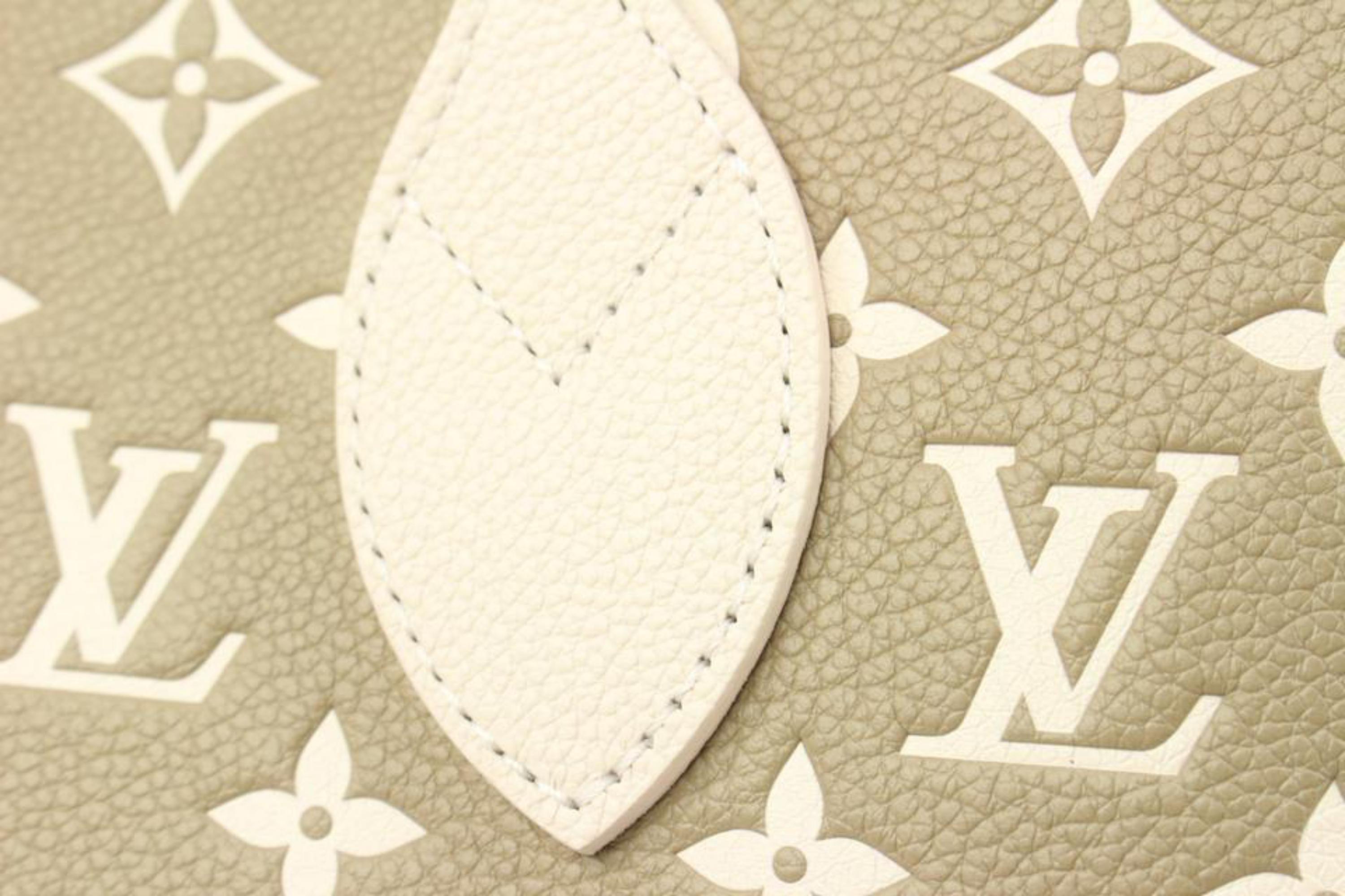 Louis Vuitton Khaki x Beige Monogram Leather Empreinte Neverfull MM Tote 46lk31 5
