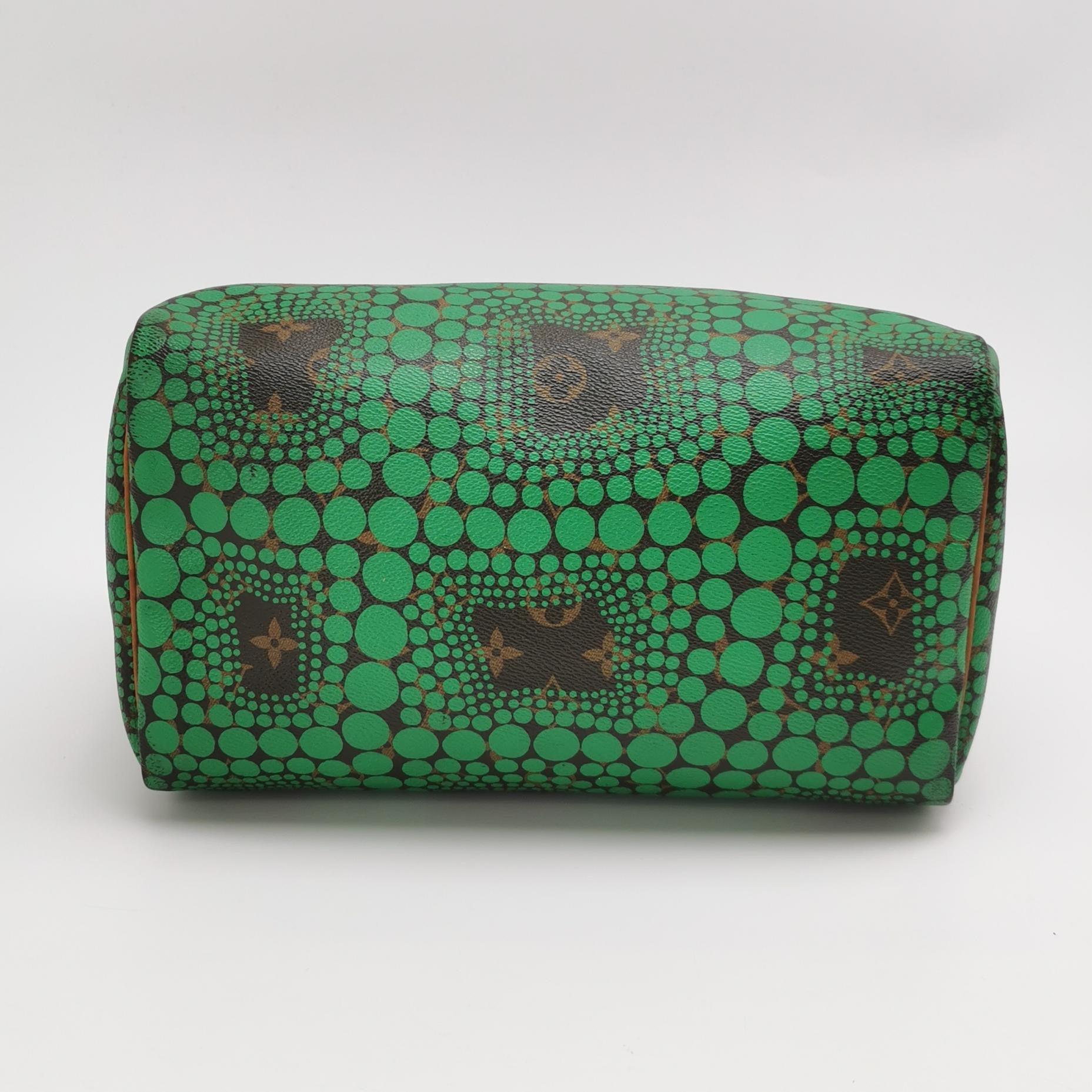 Black Louis Vuitton Kusama Town Speedy 30 Green Top Handle Bag