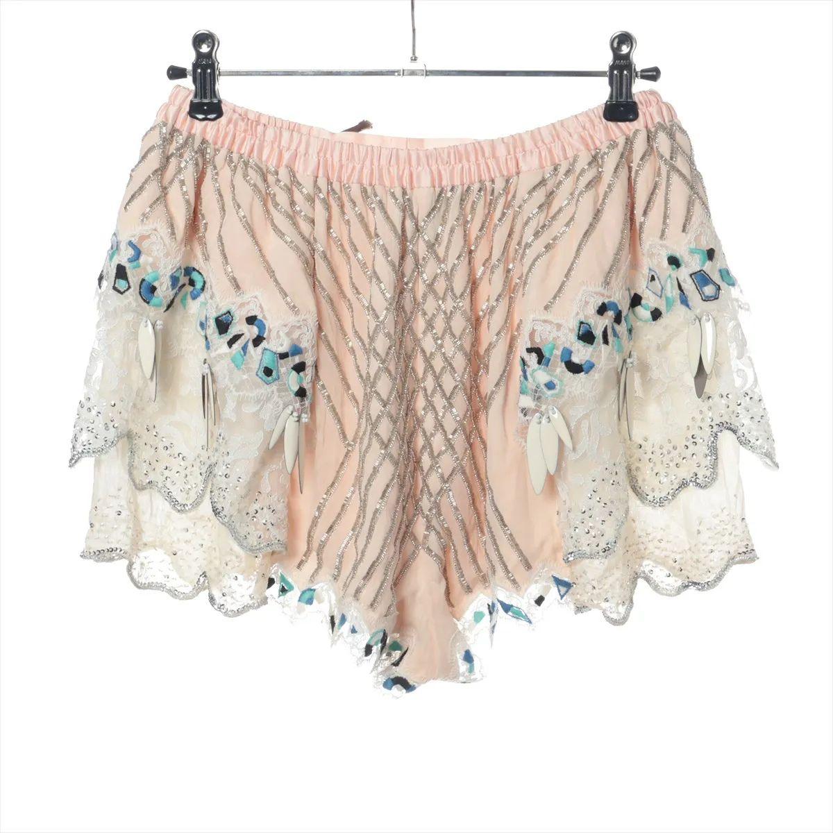 Louis Vuitton Spitze Seide Boho-Stil kurze Hose Rosa (Beige) im Angebot