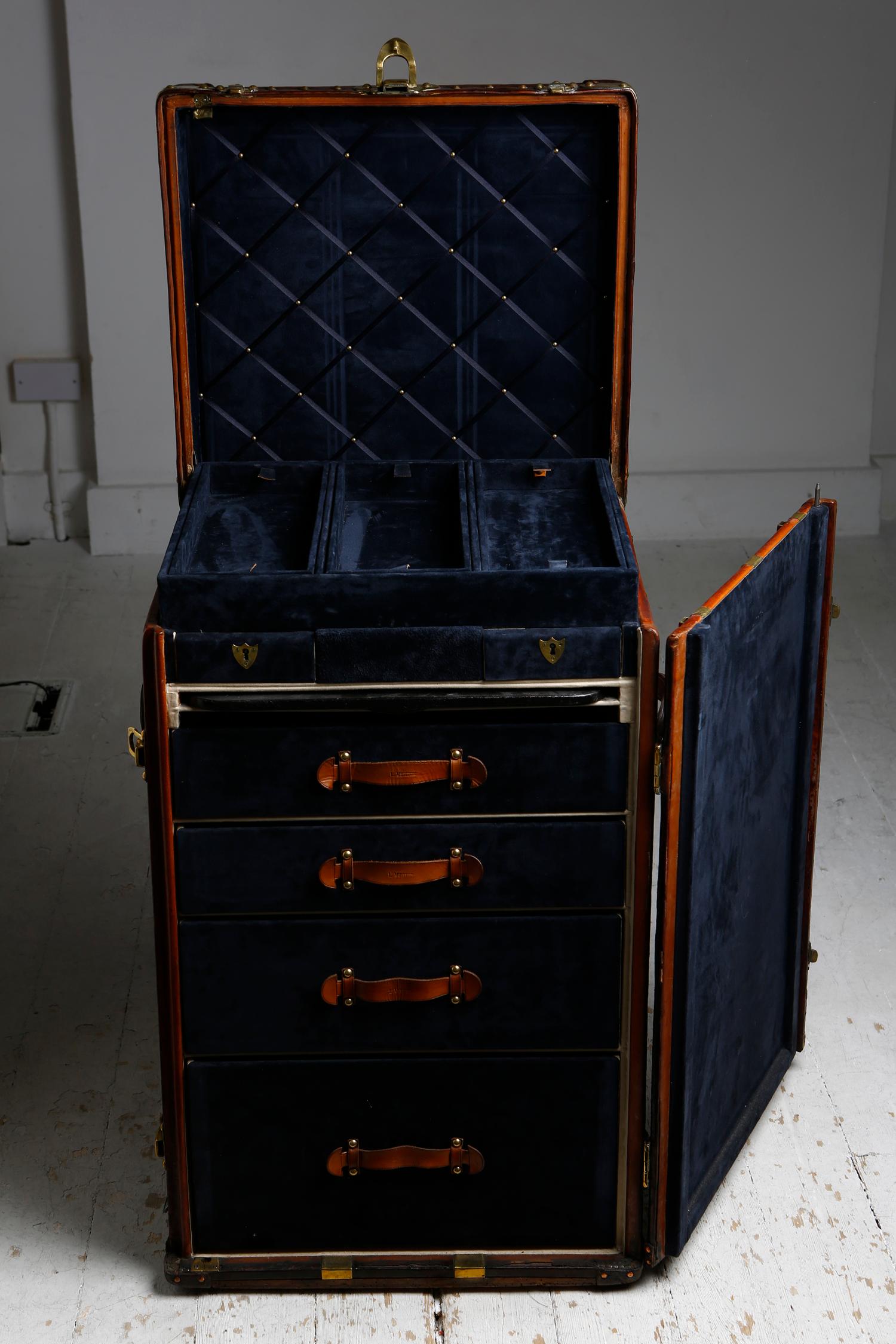 Louis Vuitton Ladies Lingerie Desk Trunk in Orange with Mahogany Finish, 1914 For Sale 5