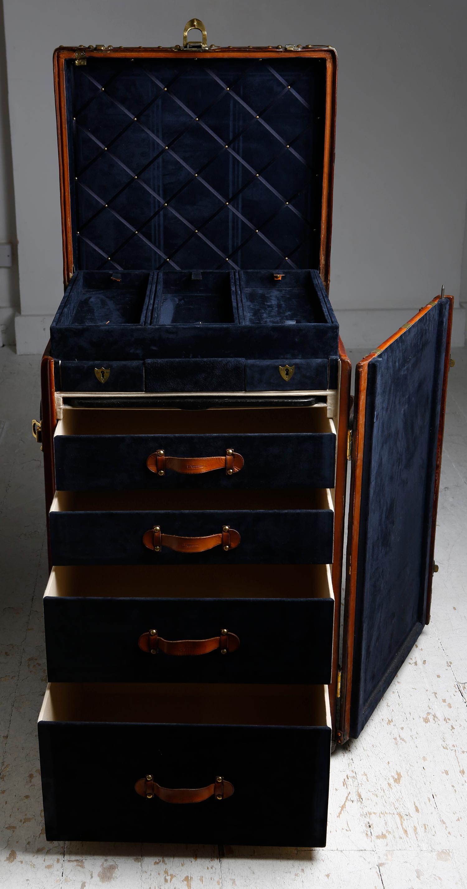Louis Vuitton Ladies Lingerie Desk Trunk in Orange with Mahogany Finish, 1914 For Sale 8