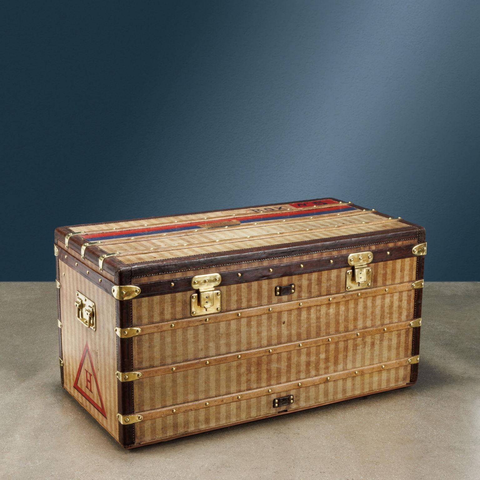 Louis Vuitton Rayee Striped Steamer Trunk Rare Antique Luggage Travel Chest