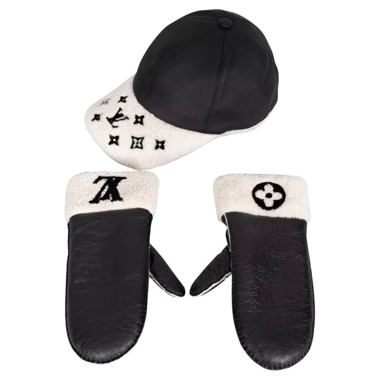 Louis Vuitton Lambskin Cap and Glove Set - Size M Louis Vuitton Black Leather Shearling Fur Monogram Logo  main image 2