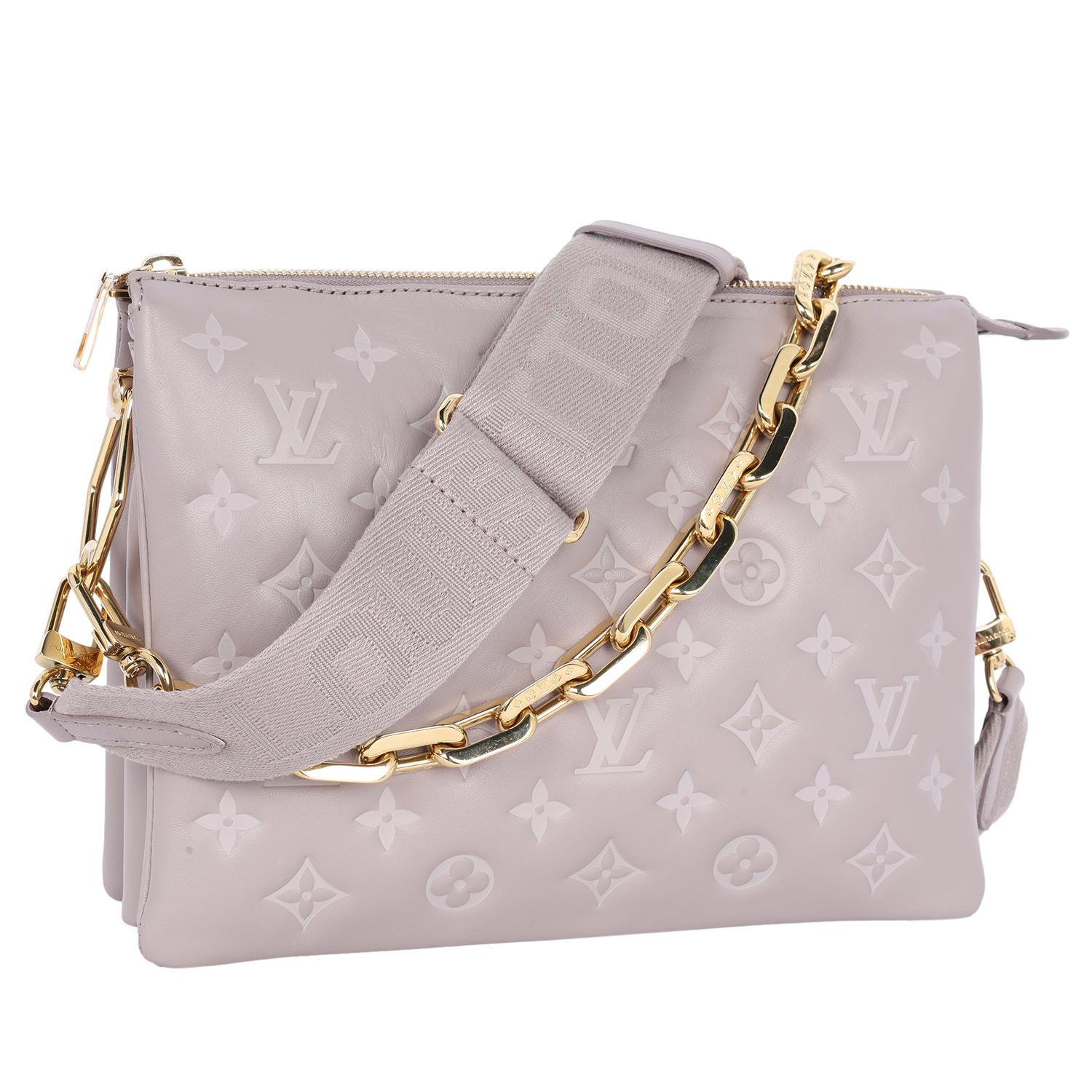 Gray Louis Vuitton Lambskin Embossed Monogram Coussin PM Grey