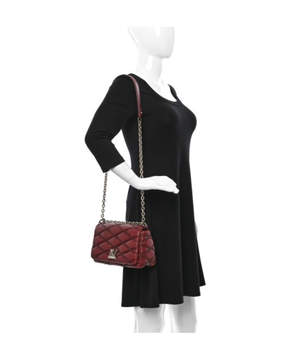 Brown Louis Vuitton Lambskin Malletage GO-14 MM Bordeaux, Excellent Condition Like New For Sale