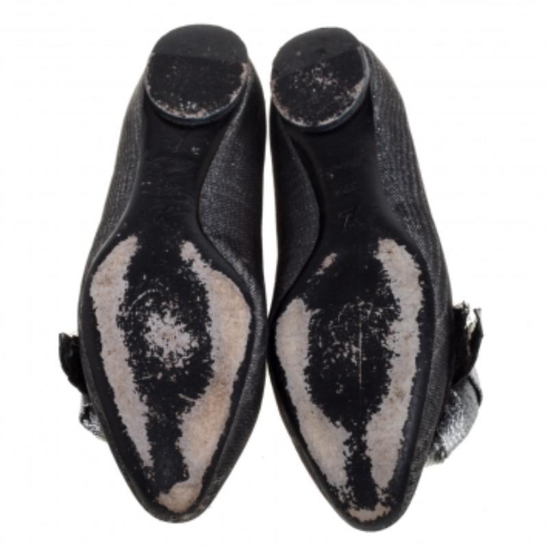 Black Louis Vuitton Lamé Fabric Rose Applique Embellished Ballet Flats Size 39.5 For Sale