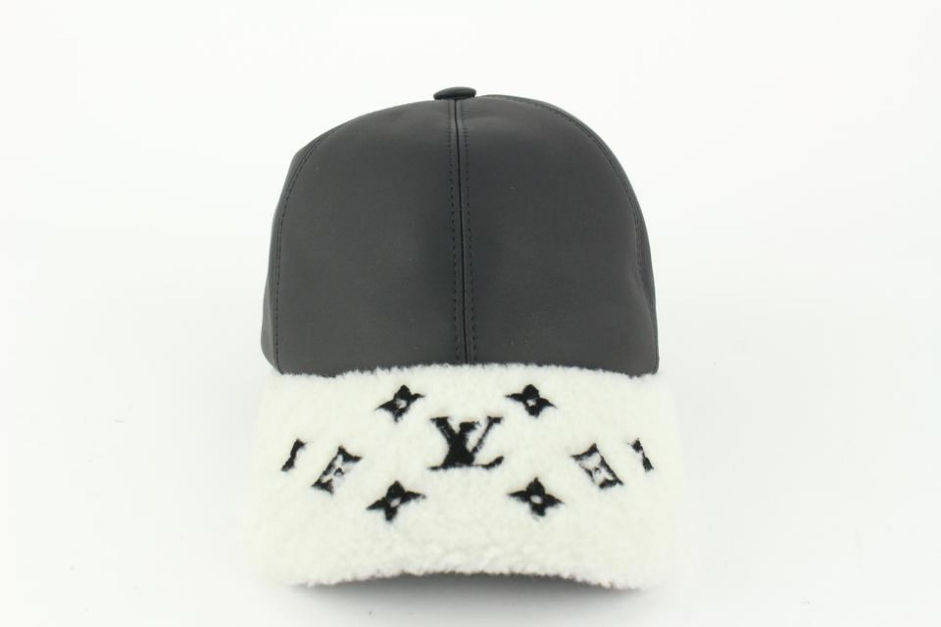 Louis Vuitton Large Black x White Monogram Shearling Cap ous Pas Baseball Hat 11 4