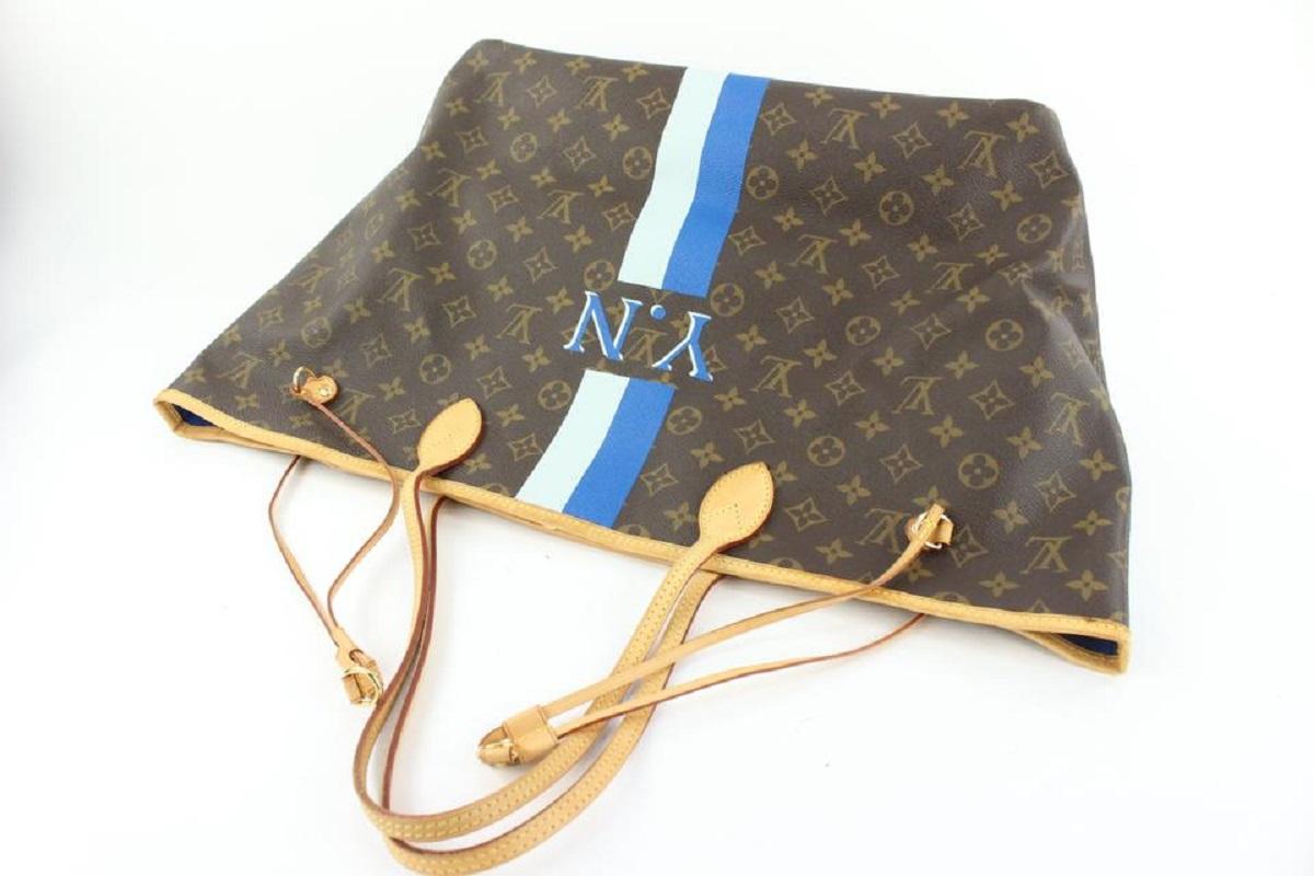 Gray Louis Vuitton Large Blue Monogram Mon Stripe Neverfull GM Tote Bag 369lvs525