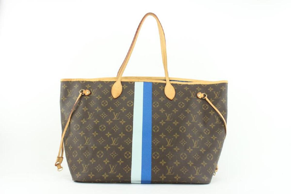 Louis Vuitton Large Blue Monogram Mon Stripe Neverfull GM Tote Bag 369lvs525 In Good Condition In Dix hills, NY