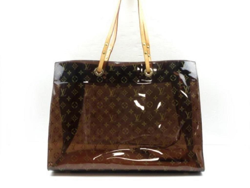 Brown Louis Vuitton Large Clear Monogram Ambre Cabas Cruise GM Tote with Pu240005