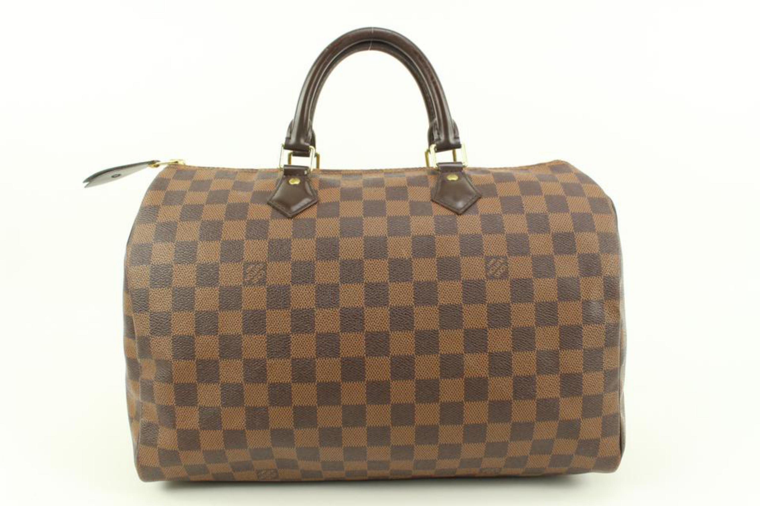 Louis Vuitton Large Damier Ebene Speedy 35 Boston Bag GM 84lk33s In Good Condition For Sale In Dix hills, NY
