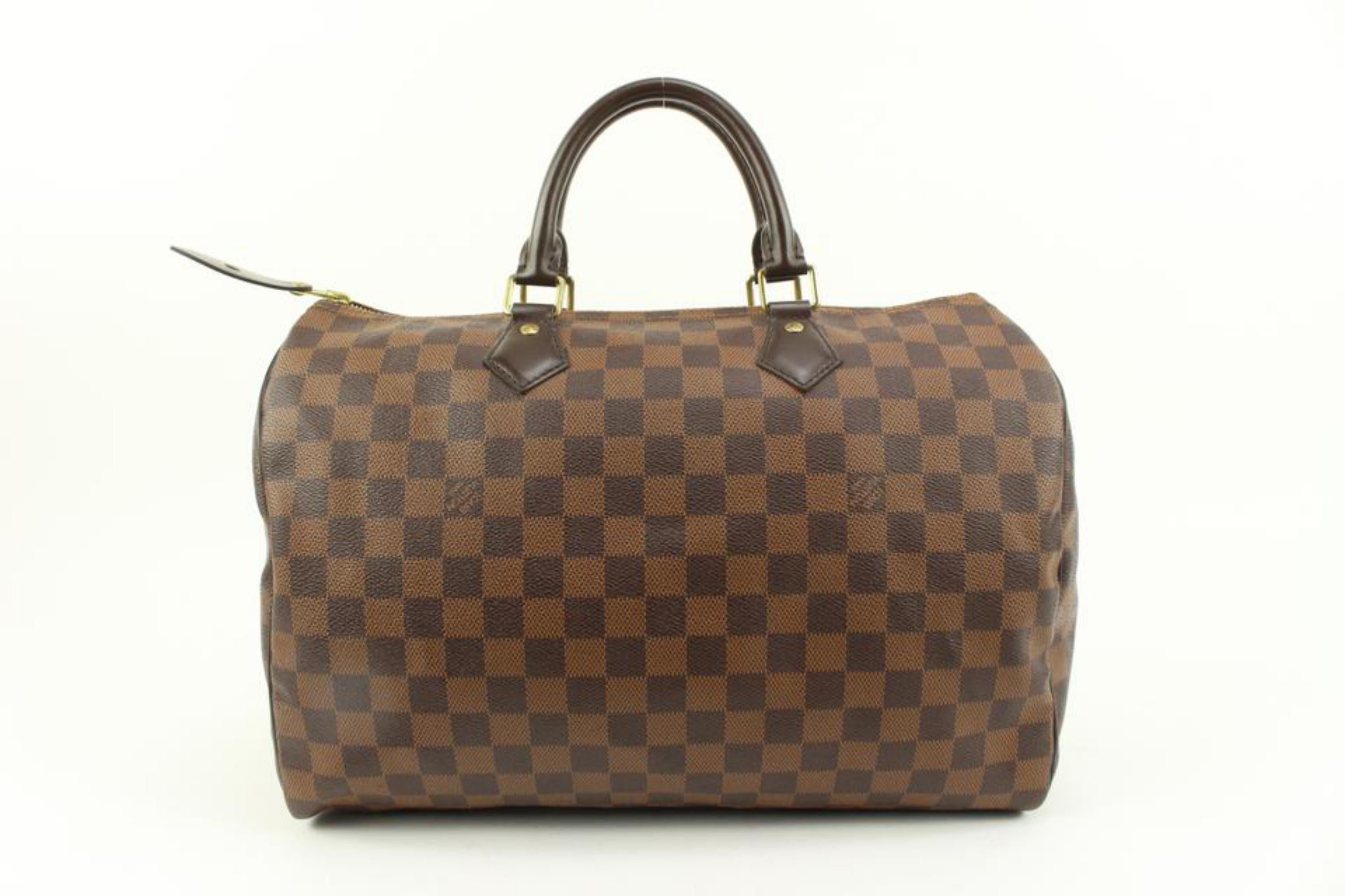 Louis Vuitton Large Damier Ebene Speedy 35 Boston Bag GM3lv34s In Good Condition In Dix hills, NY