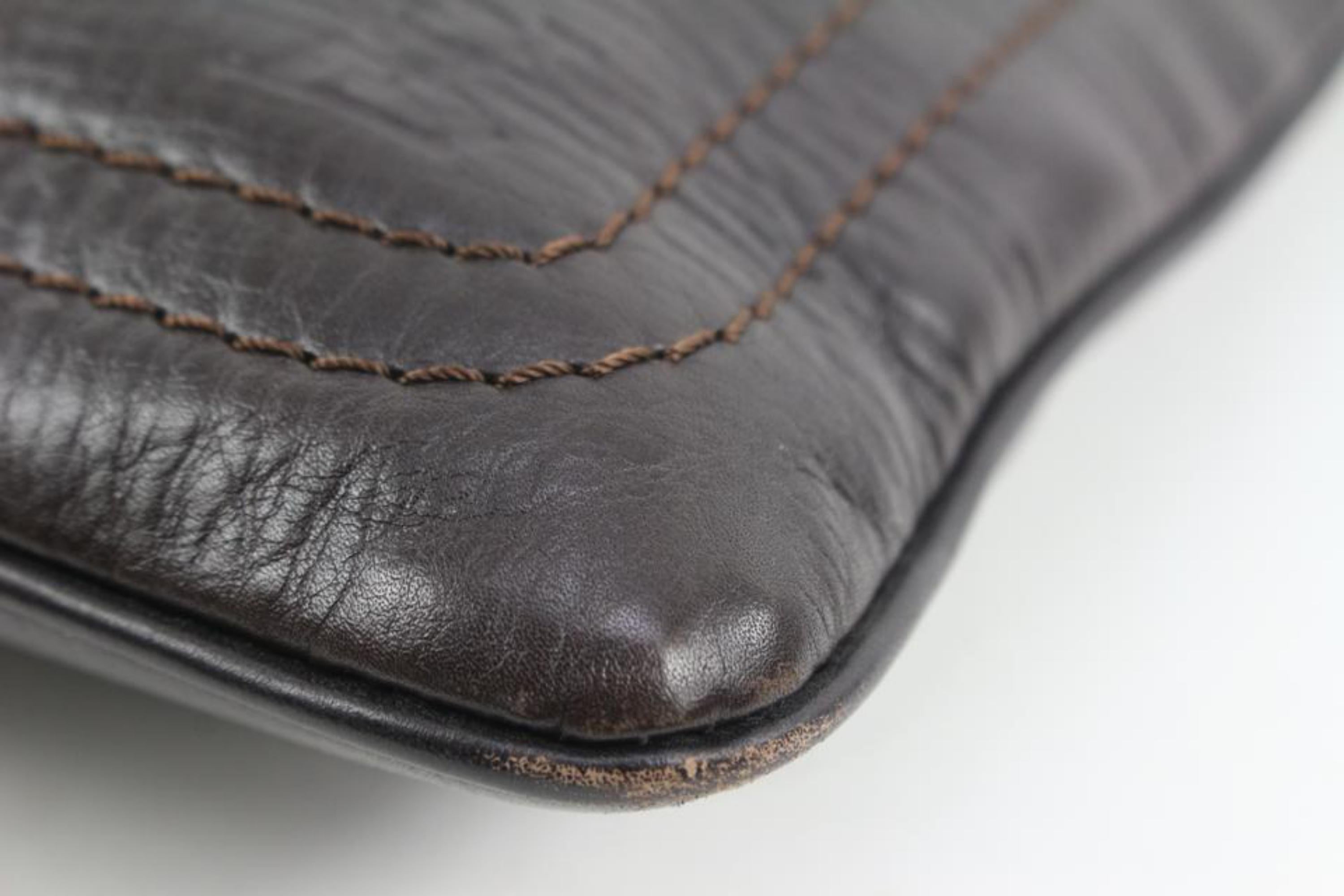 Louis Vuitton Large Dark Brown Utah Leather Sac Plat Messenger Bag s214lv83 For Sale 5