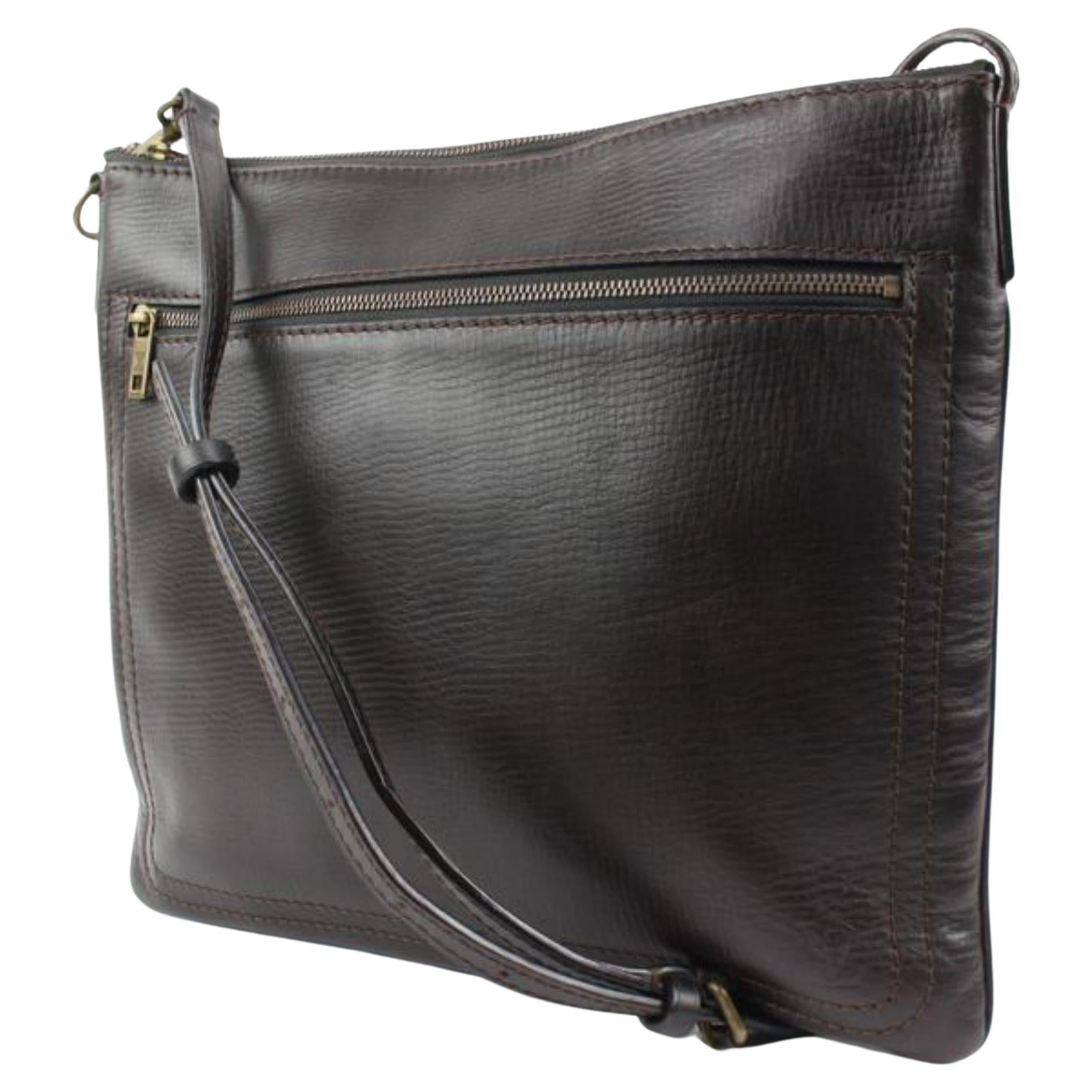 Louis Vuitton Large Dark Brown Utah Leather Sac Plat Messenger Bag s214lv83 For Sale