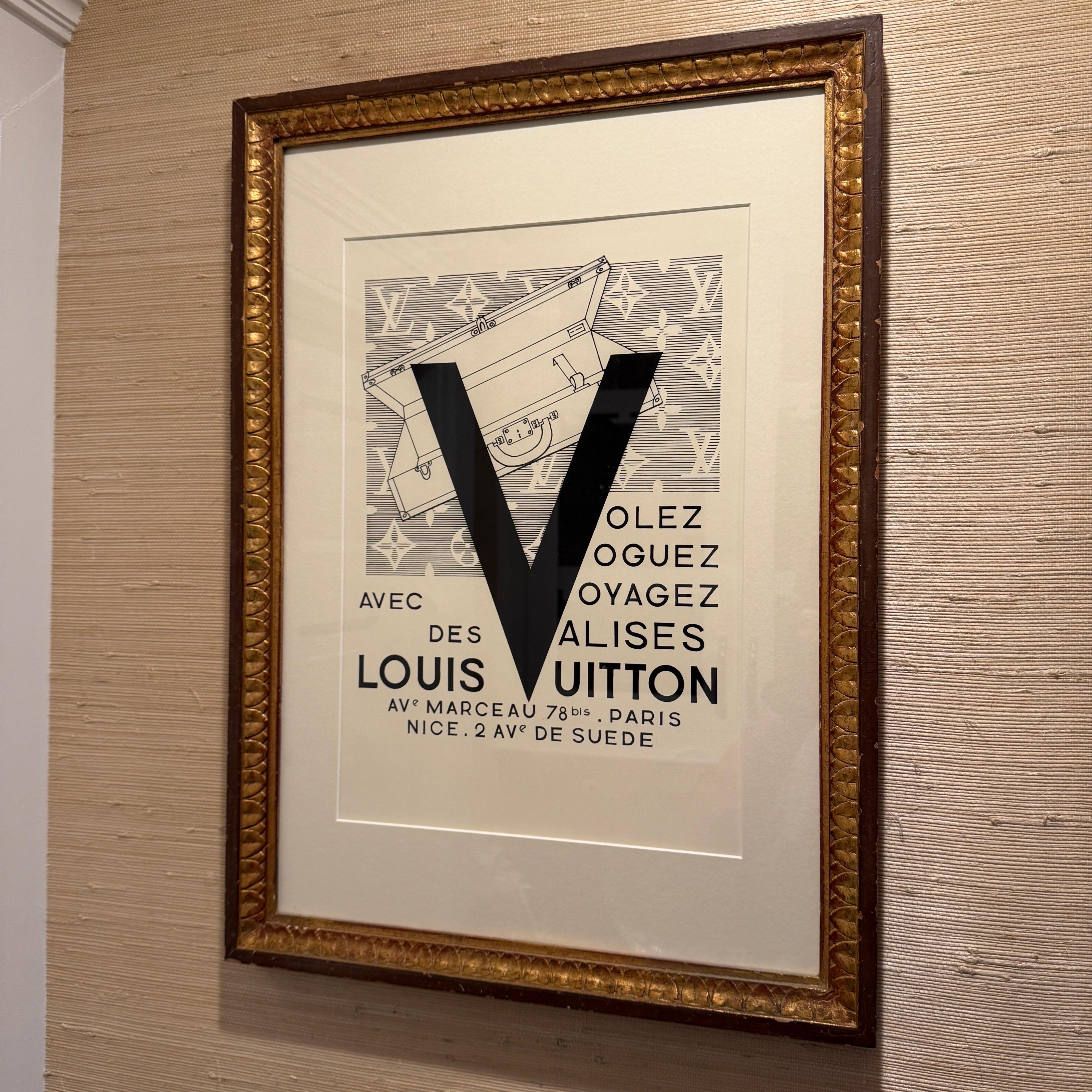 Stile impero Louis Vuitton Large LV Suitcase Artwork Print in Gilt Frame in vendita