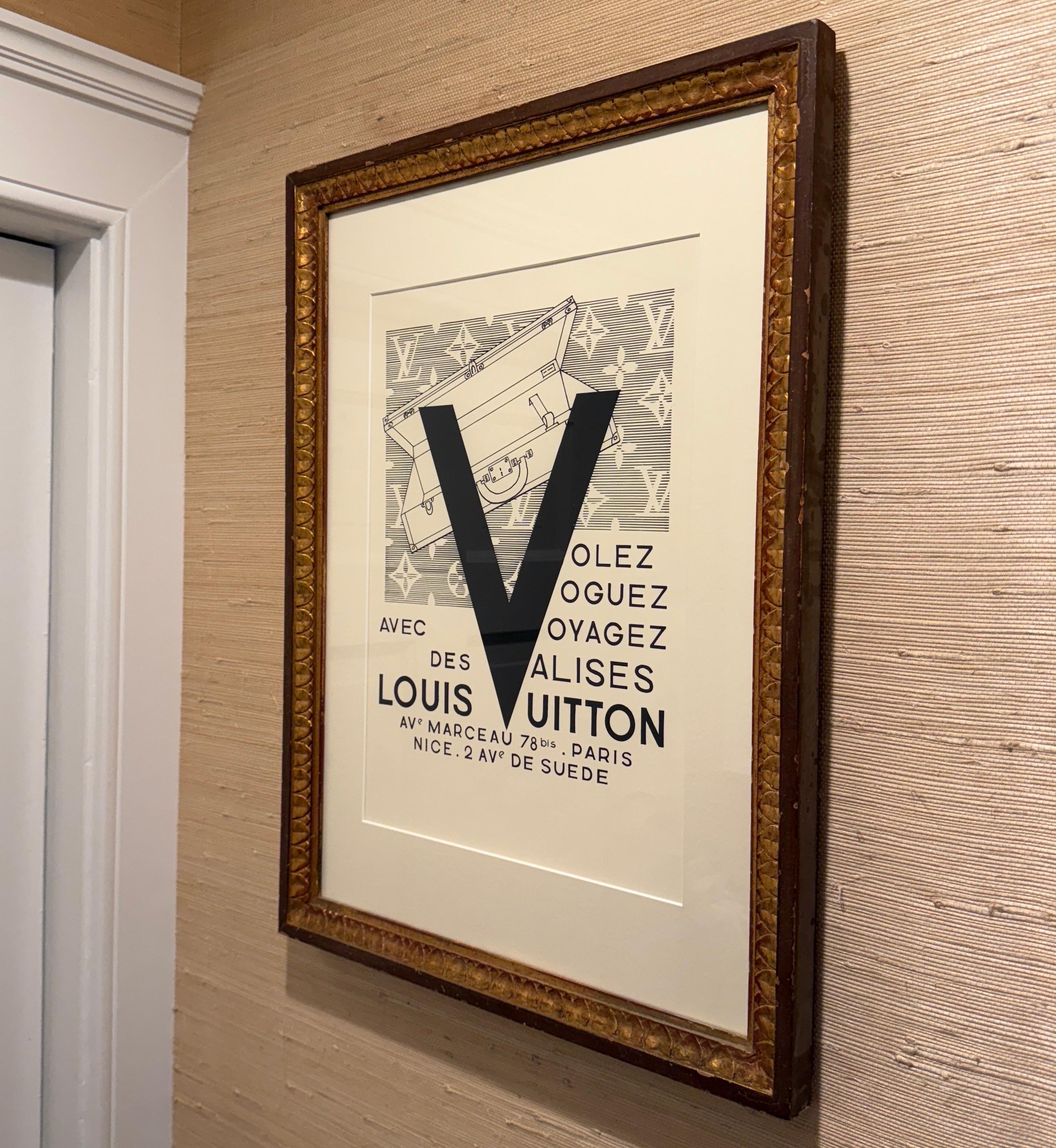 Francese Louis Vuitton Large LV Suitcase Artwork Print in Gilt Frame in vendita