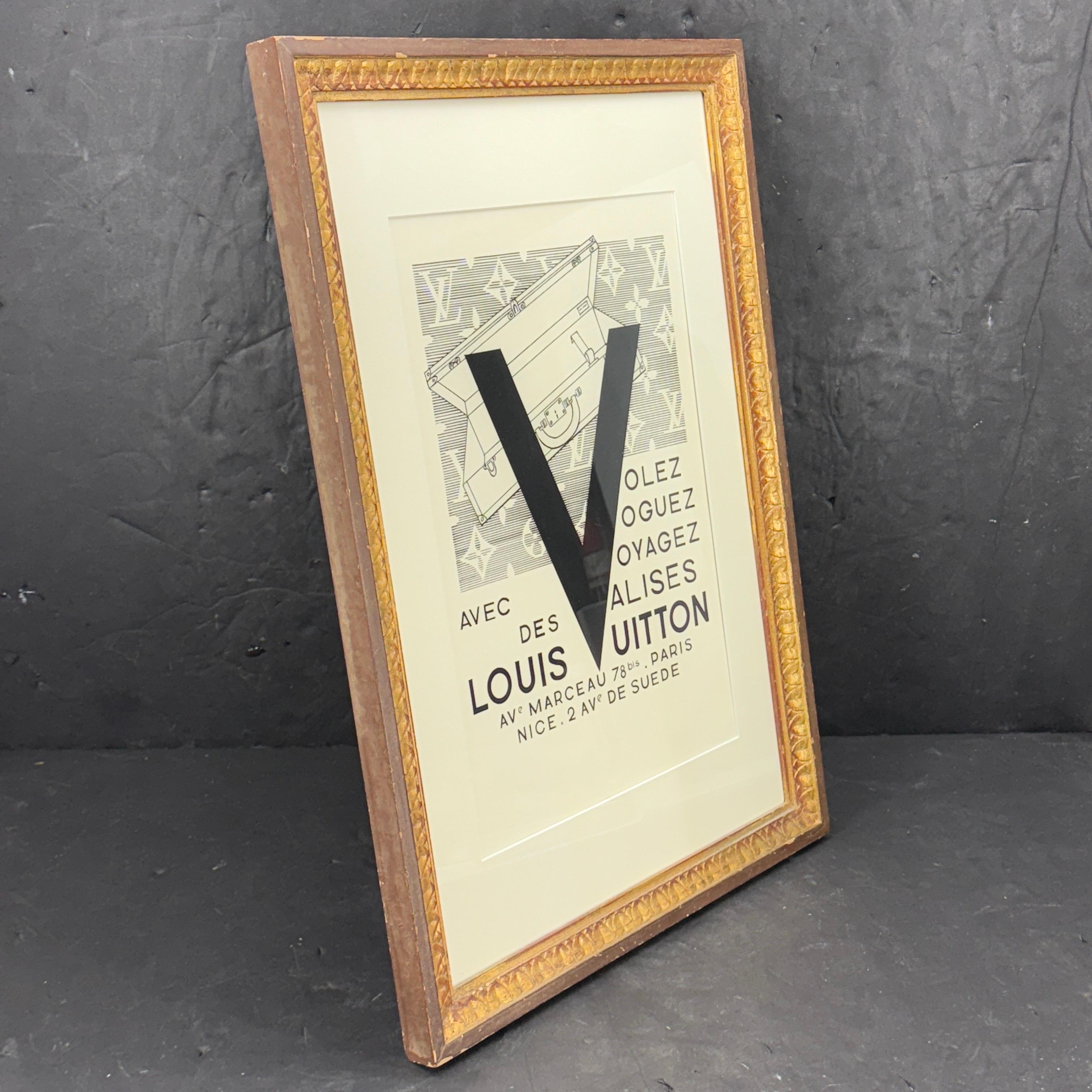 Legno Louis Vuitton Large LV Suitcase Artwork Print in Gilt Frame in vendita