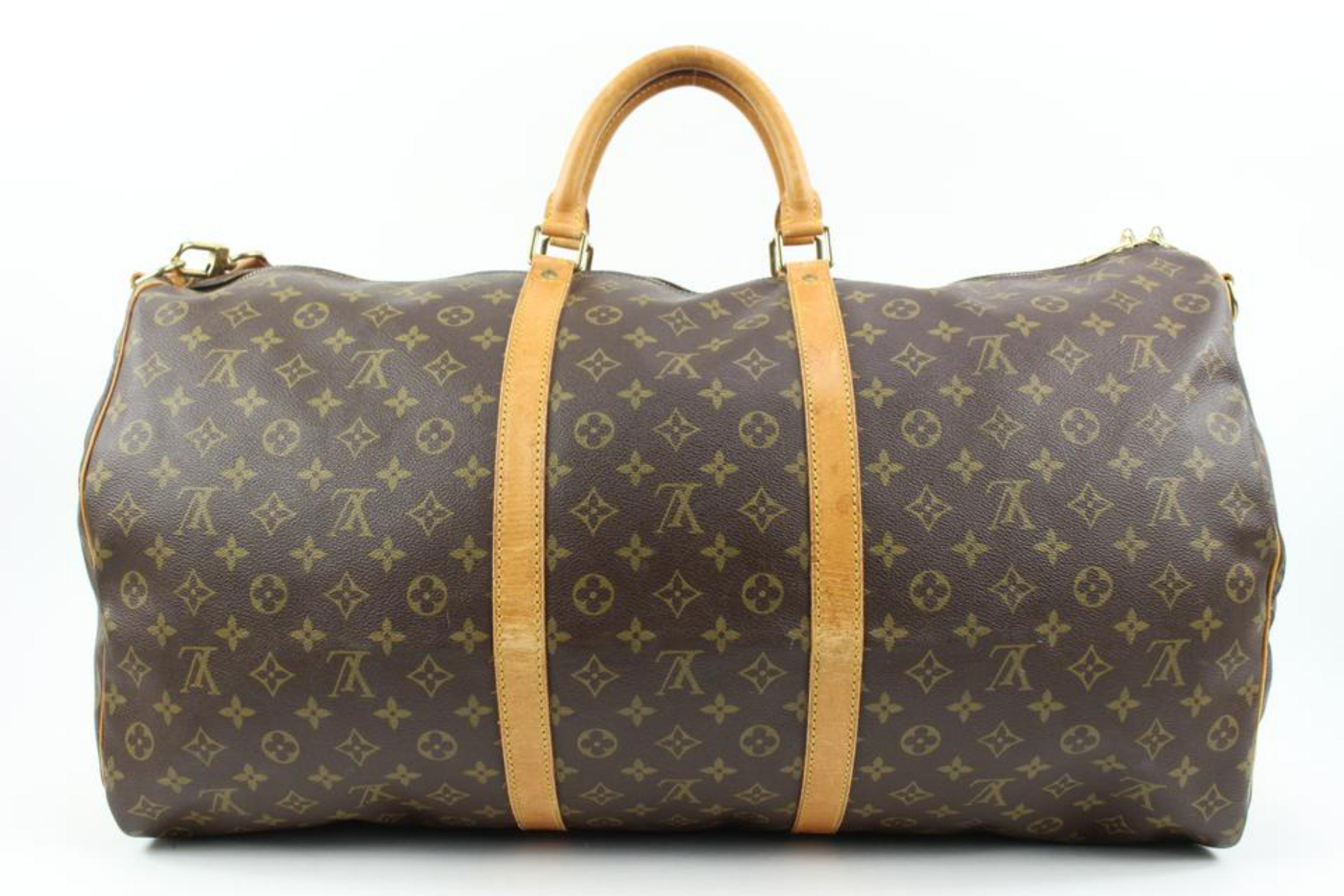 Louis Vuitton Large Monogram Keepall Bandouliere 60 Duffle Bag with Strap 121lv4 In Good Condition In Dix hills, NY