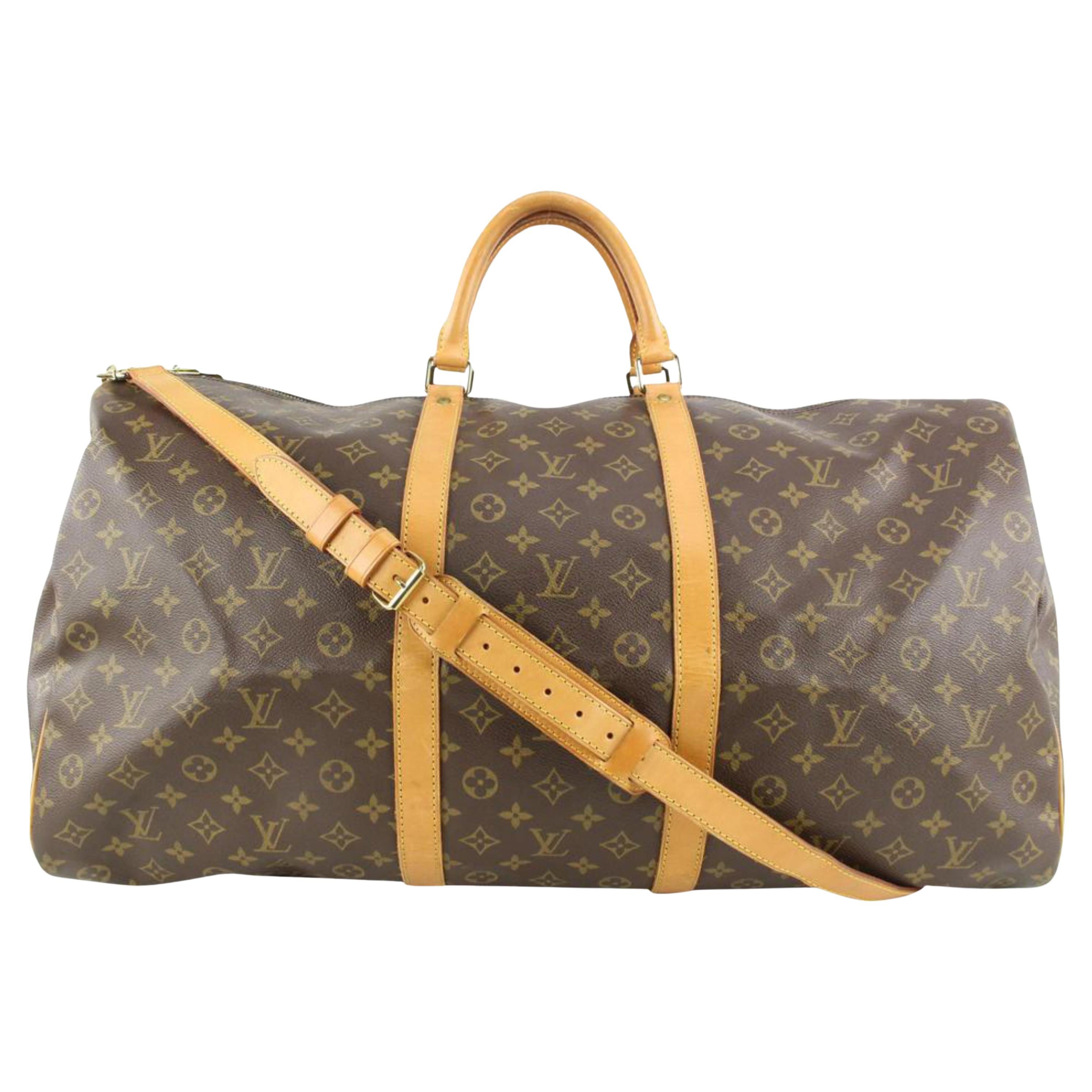Louis Vuitton Large Monogram Keepall Bandouliere 60 Duffle with Strap 110lv55 For Sale