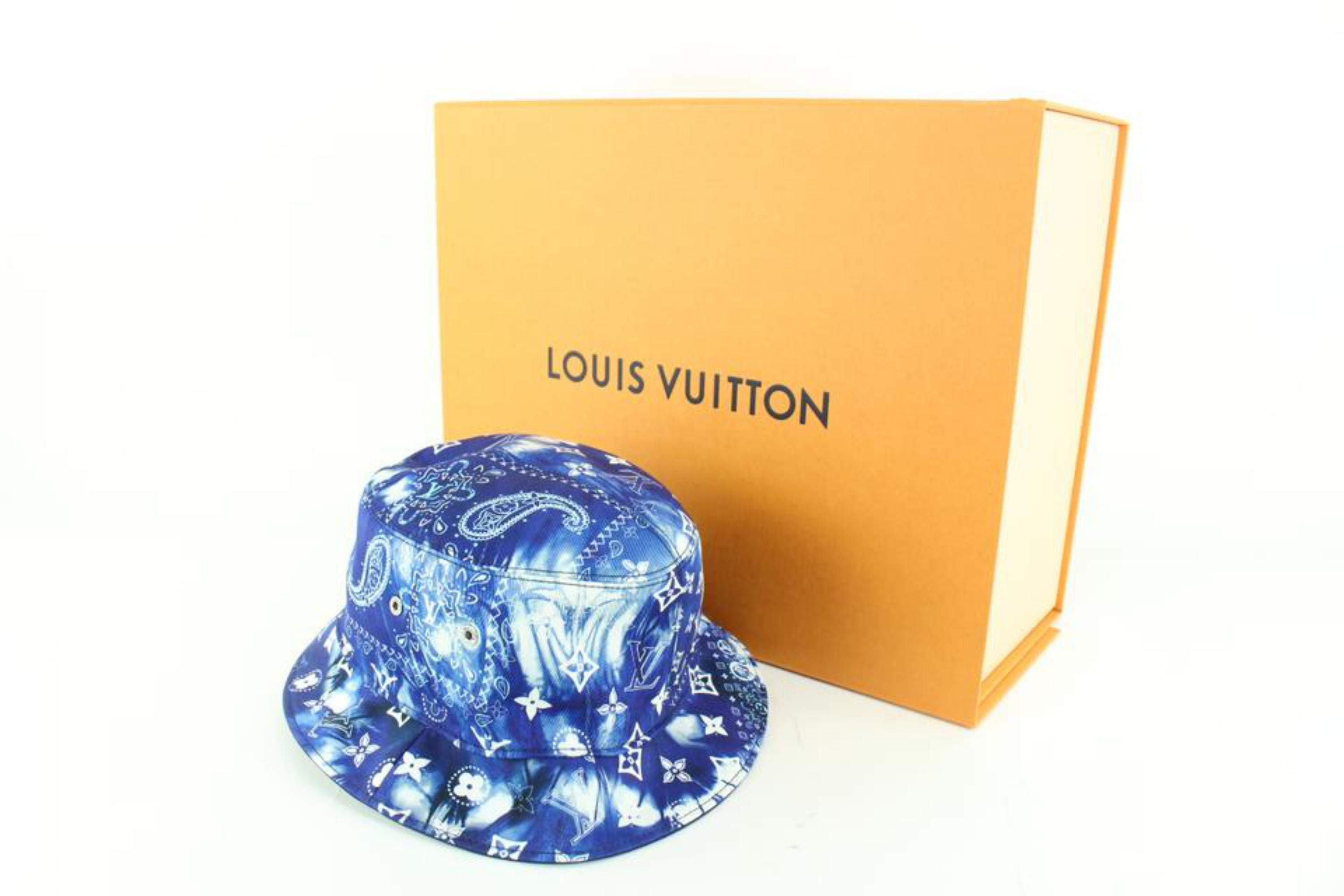 Louis Vuitton Large Size 60 Blue Monogram Bandana Bucket Hat Fisherman 10lk531s 5