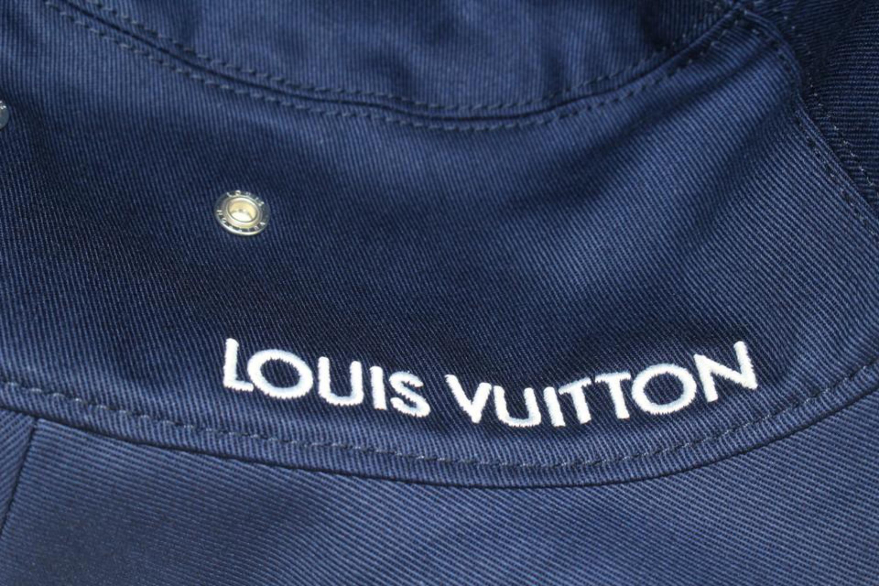 Louis Vuitton Large Size 60 Blue Monogram Bandana Bucket Hat Fisherman 10lk531s 1