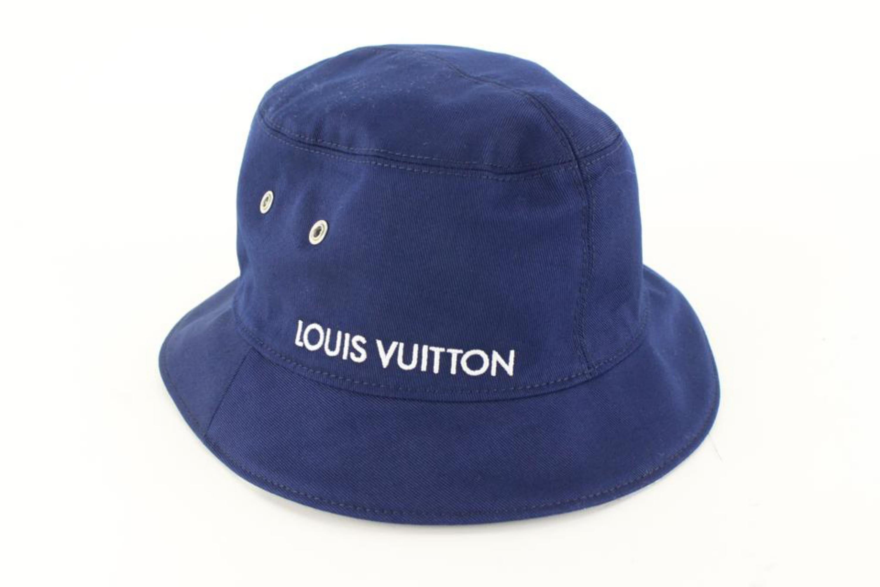 Louis Vuitton Large Size 60 Blue Monogram Bandana Bucket Hat Fisherman 10lk531s 2