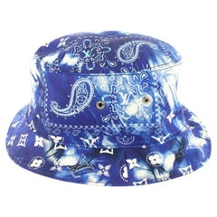 Louis Vuitton Large Size 60 Blue Monogram Bandana Bucket Hat Fisherman 10lk531s