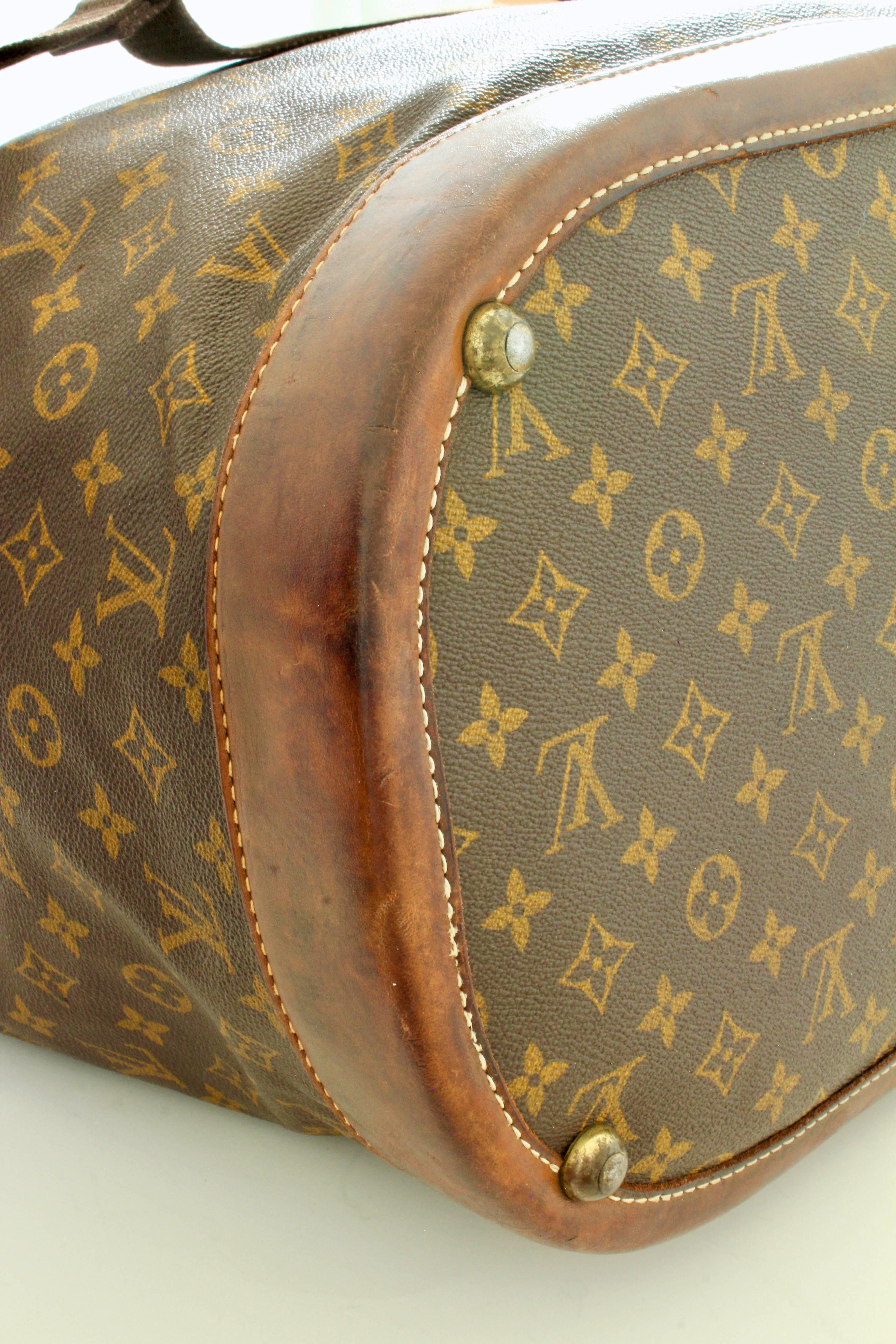 Louis Vuitton Large Steamer Bag Keepall Monogram Travel Tote French Company 70s  3