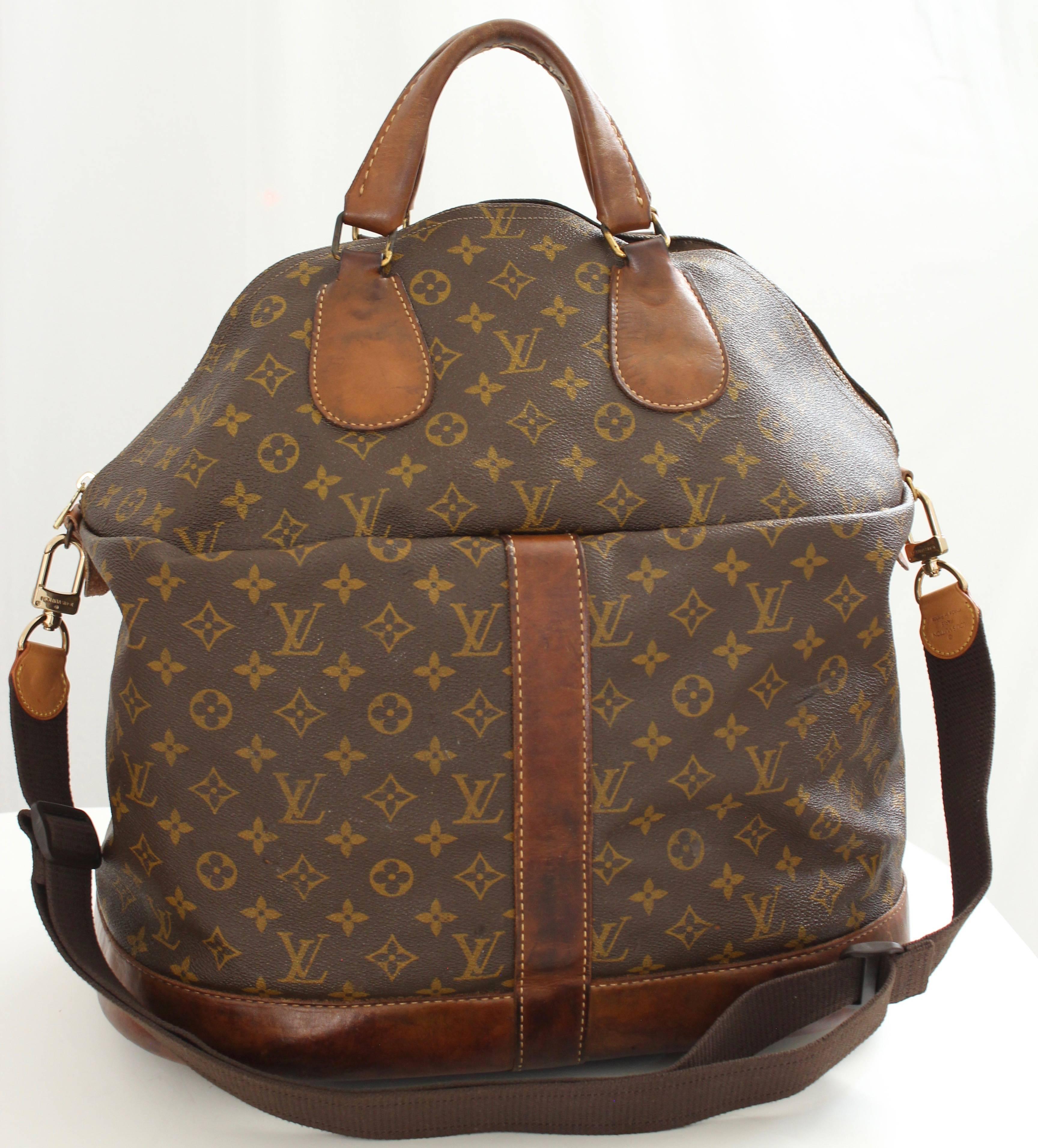 Brown Louis Vuitton Large Steamer Bag Keepall Monogram Travel Tote French Company 70s 