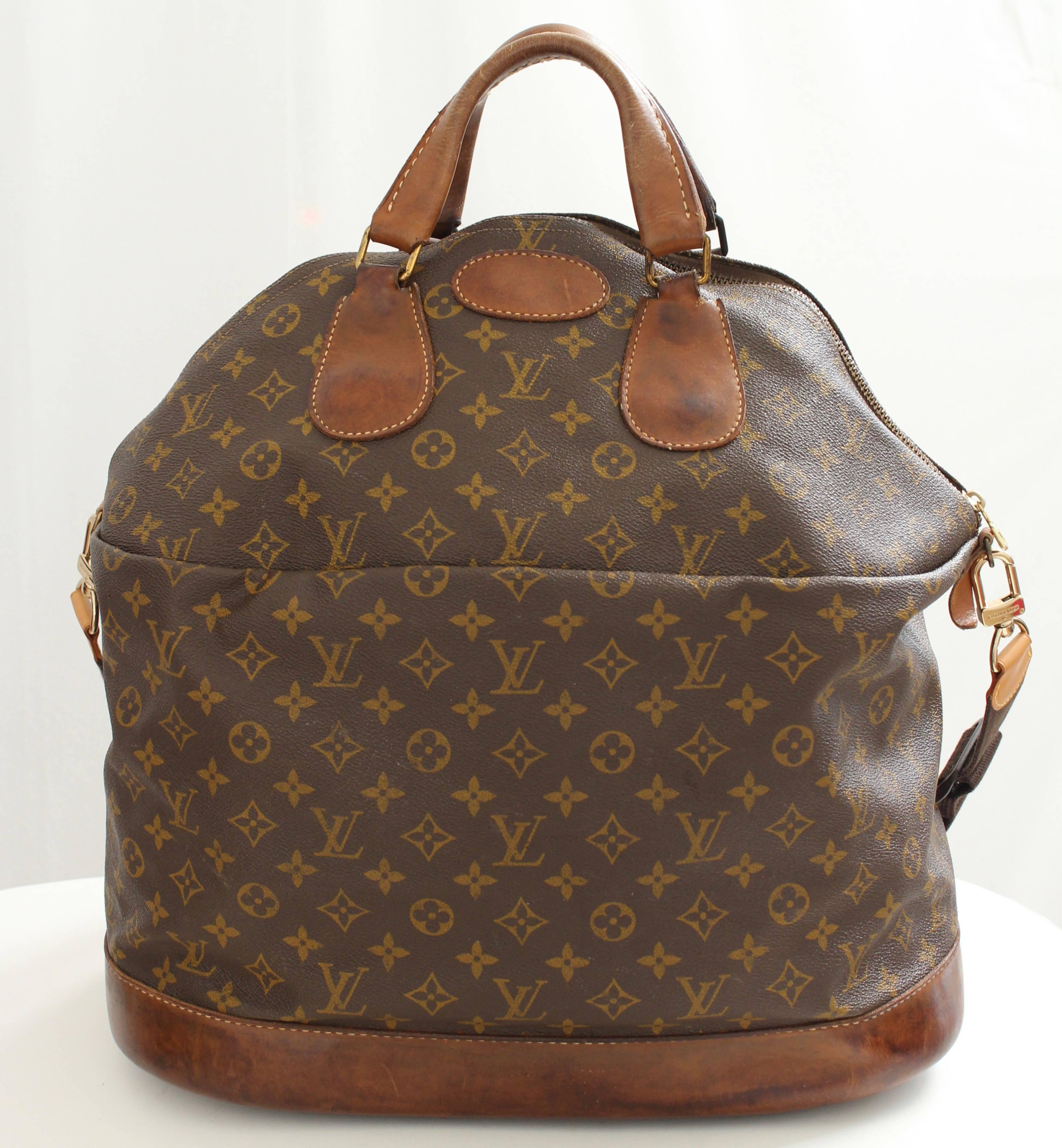 Louis Vuitton Large Steamer Bag Keepall Monogram Travel Tote French Company 70s  In Good Condition In Port Saint Lucie, FL