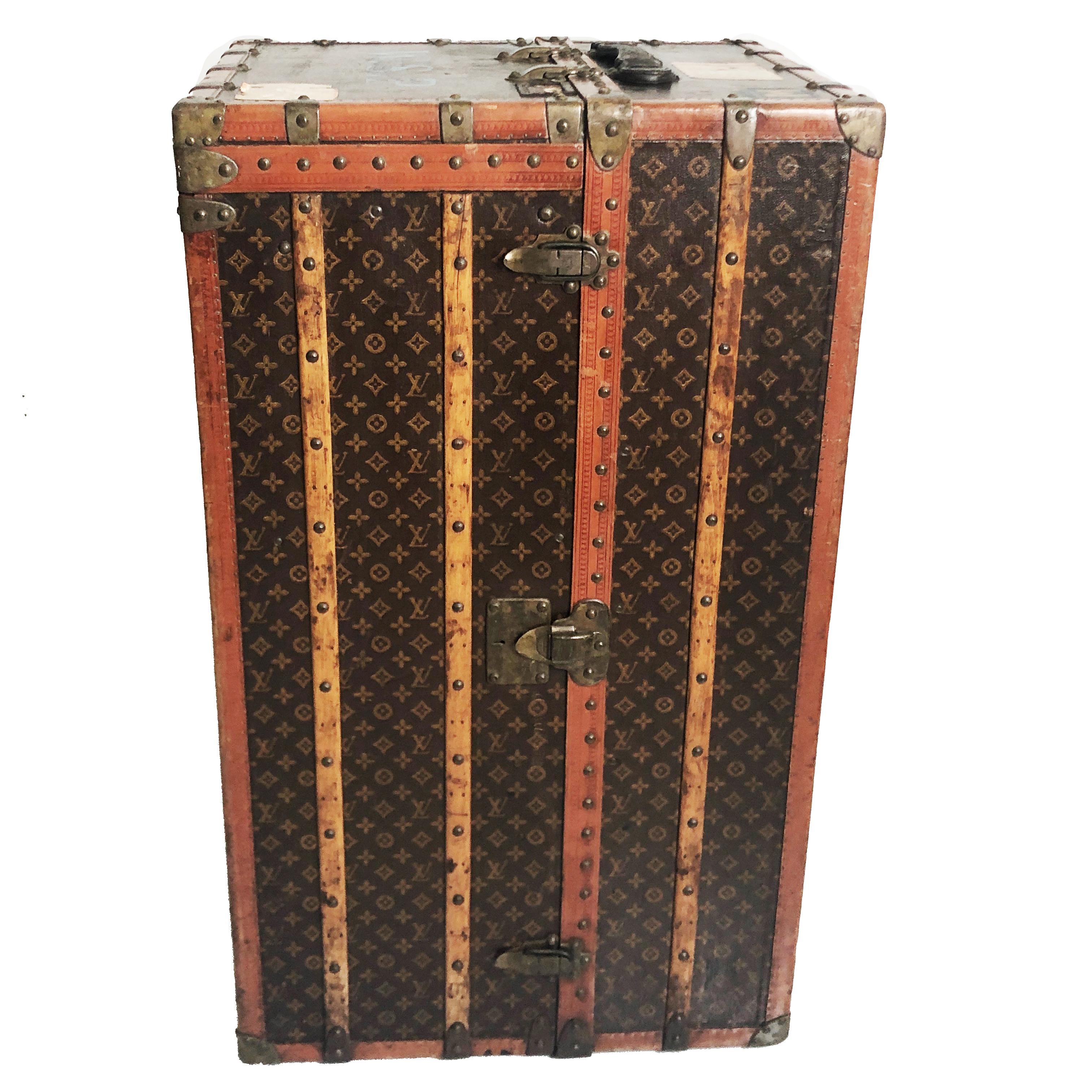 Brown Louis Vuitton Large Wardrobe Steamer Trunk Monogram Travel Case Early 20th C  For Sale