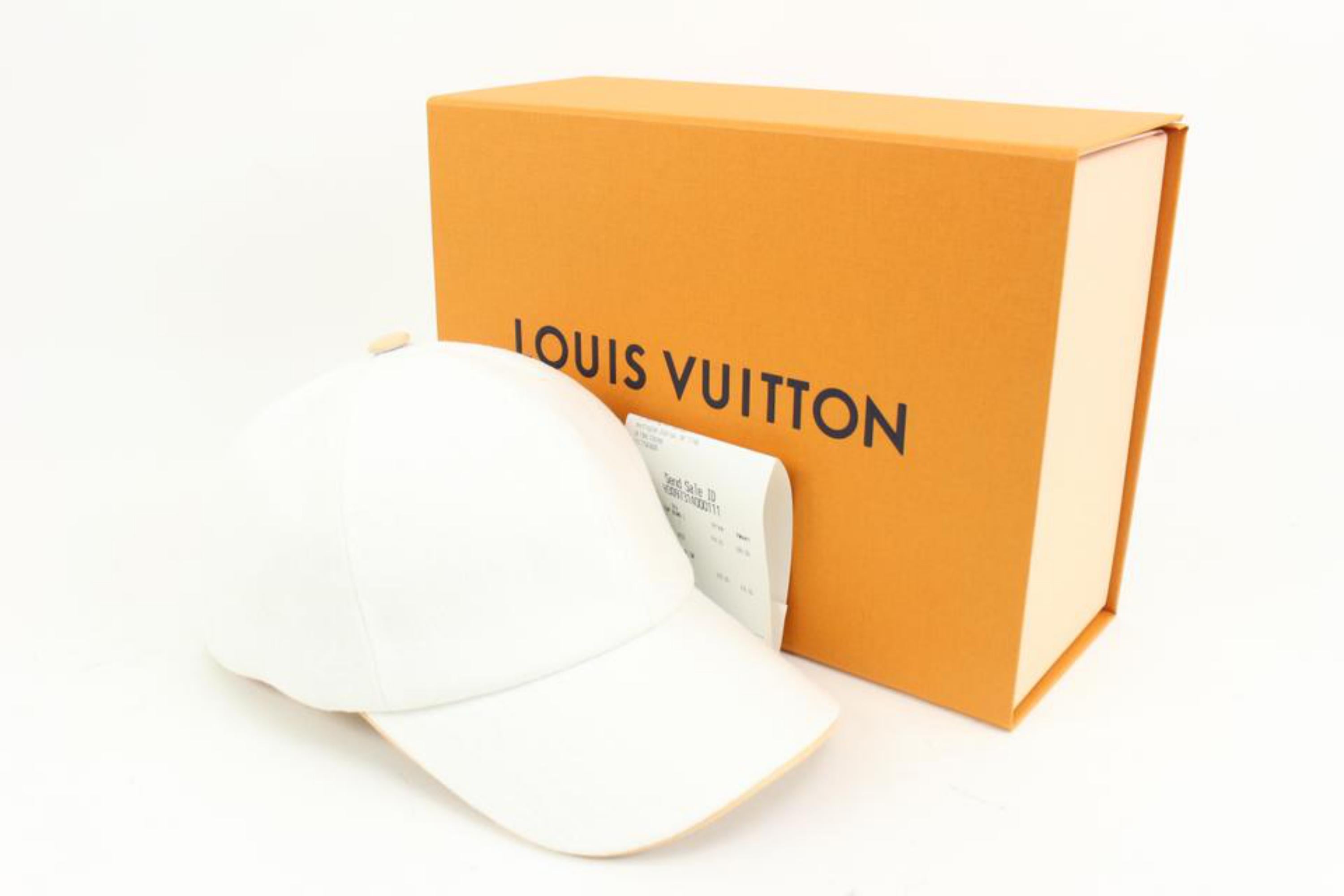 Louis Vuitton Large White Monogram Denim Be My Cap ou Pas Baseball Hat 69lz418s
Date Code/Serial Number: AL1221 M77539
Made In: Italy
Measurements: Length:  8.5