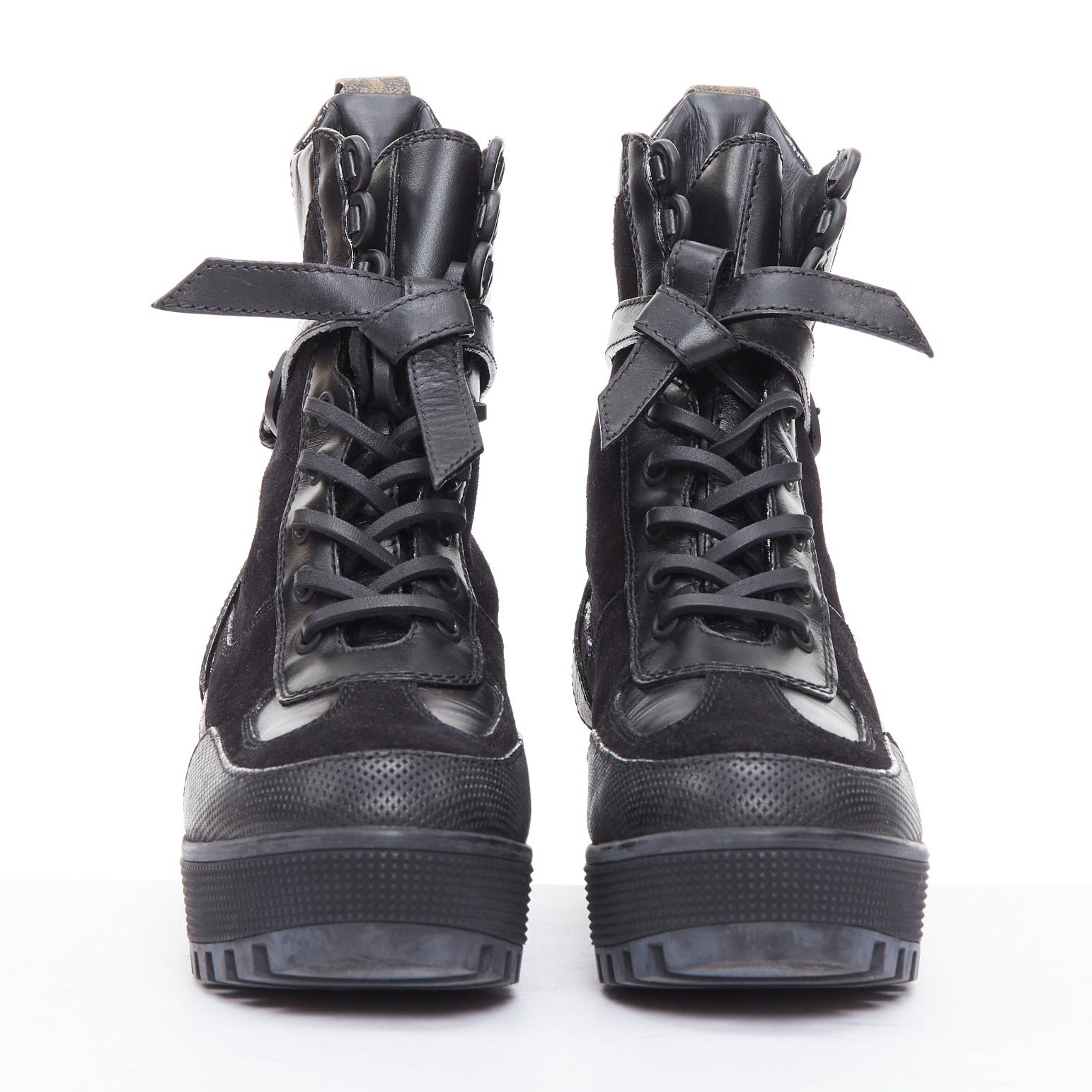 Black LOUIS VUITTON Laureate black suede harness combat desert boots EU36.5
