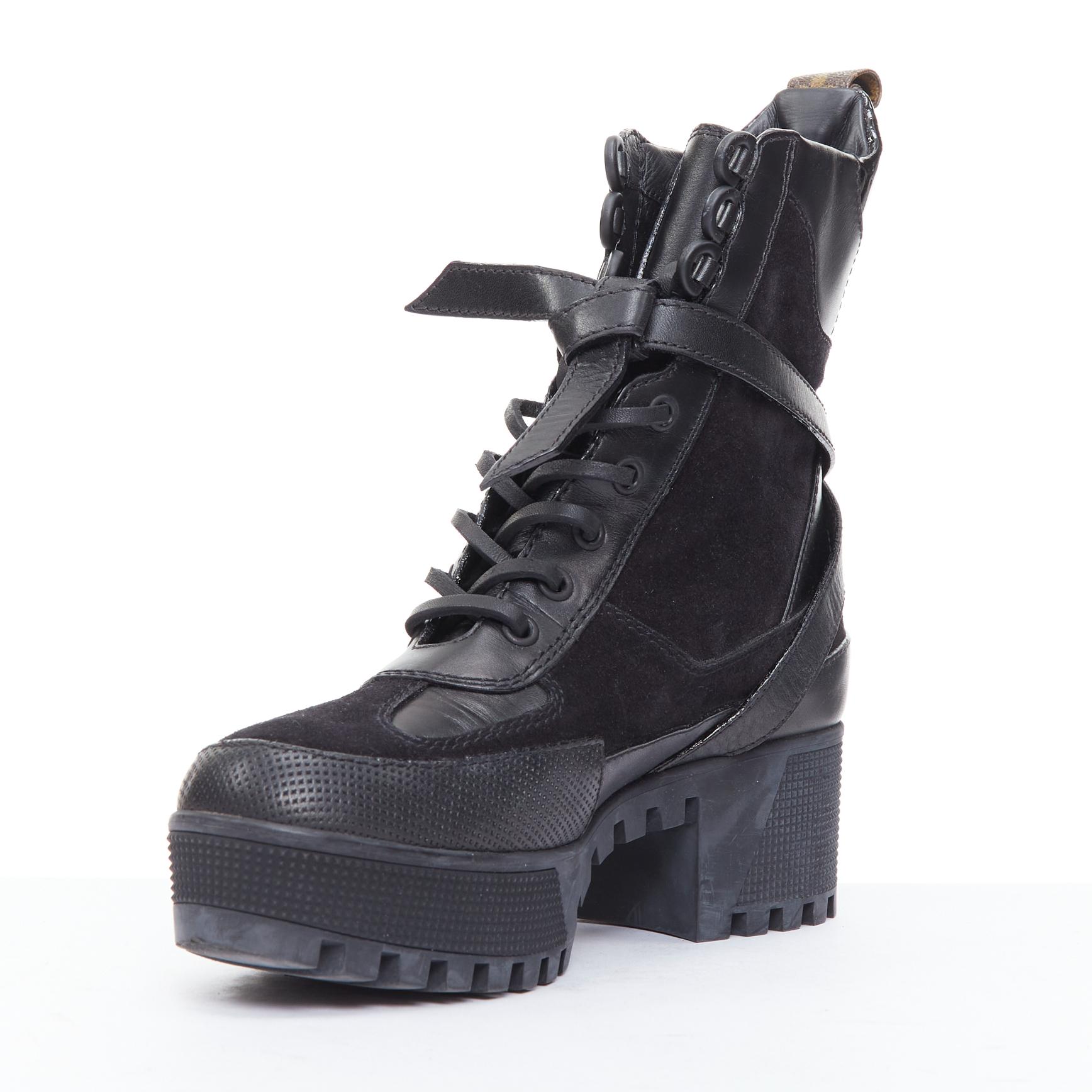 LOUIS VUITTON Laureate black suede harness combat desert boots EU36.5 In Good Condition In Hong Kong, NT