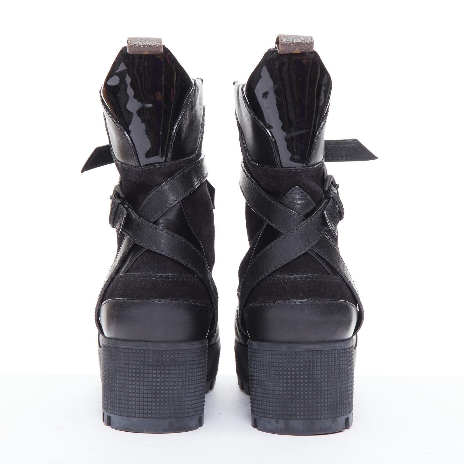 Women's LOUIS VUITTON Laureate black suede harness combat desert boots EU36.5
