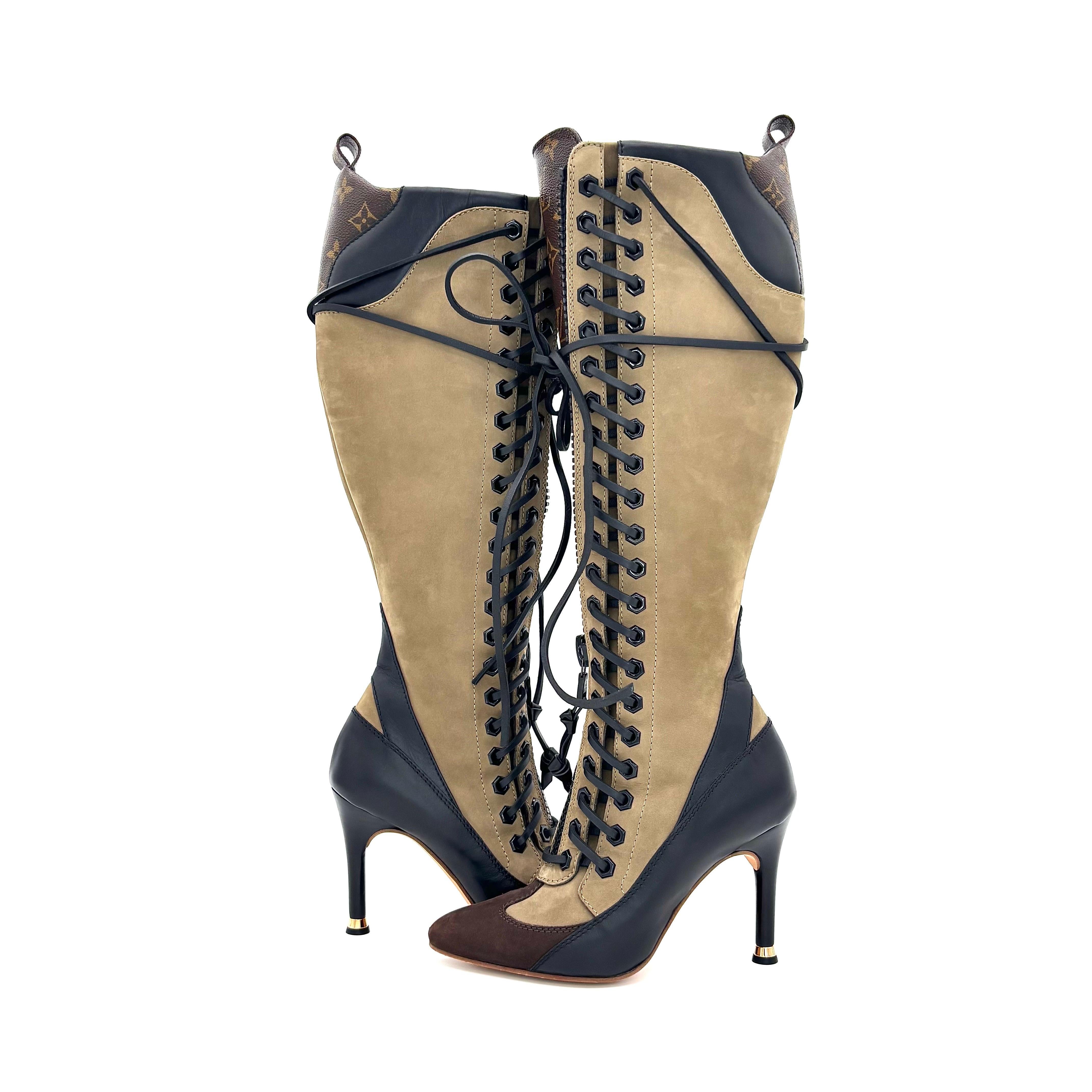 Louis Vuitton Laureate High Boots LV Monogram Laceup Knee High Combat Boots 36.5 In condizioni ottime in vendita a Mechanicsville, VA