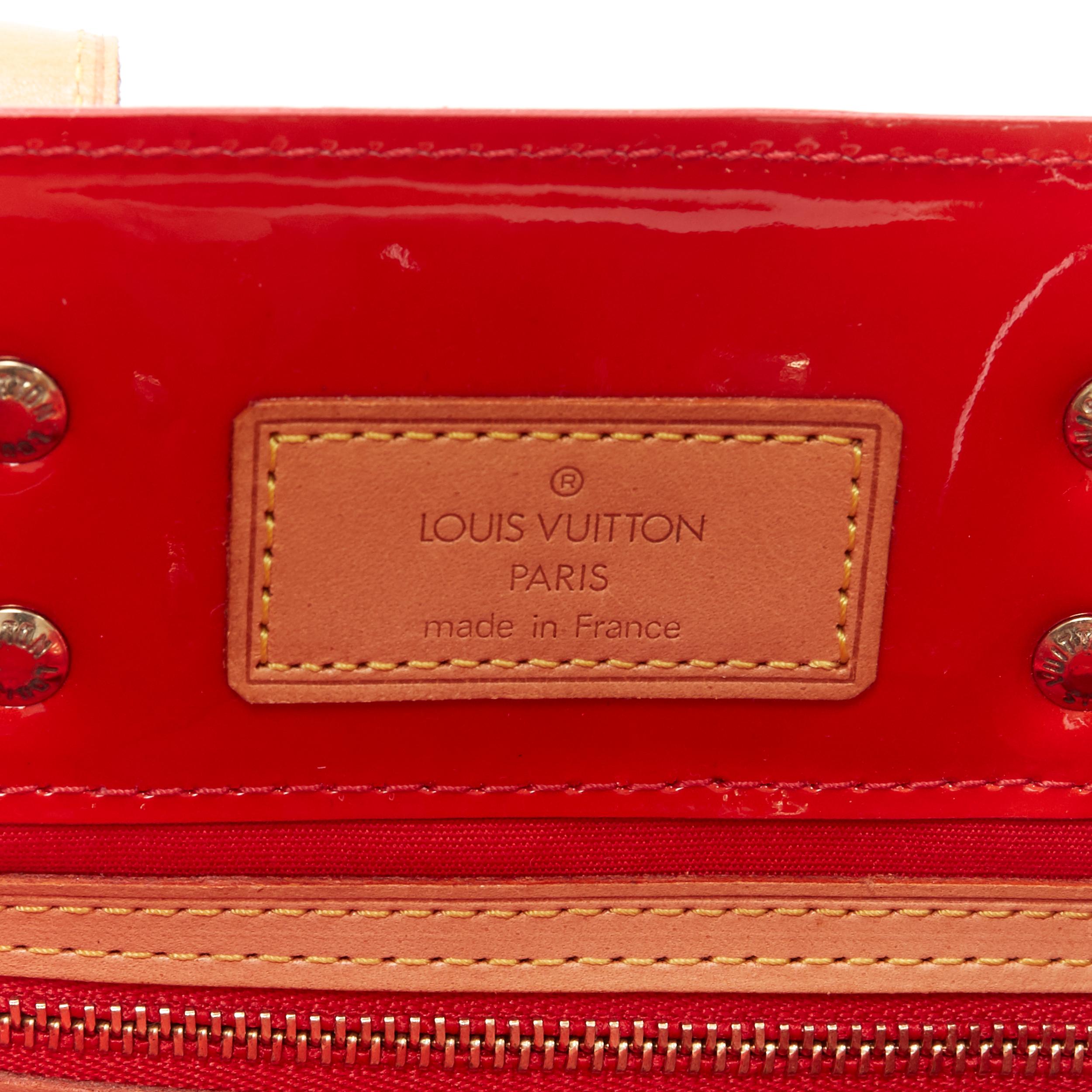 LOUIS VUITTON Lead PM Vernis red monogram embossed small satchel tote bag 3