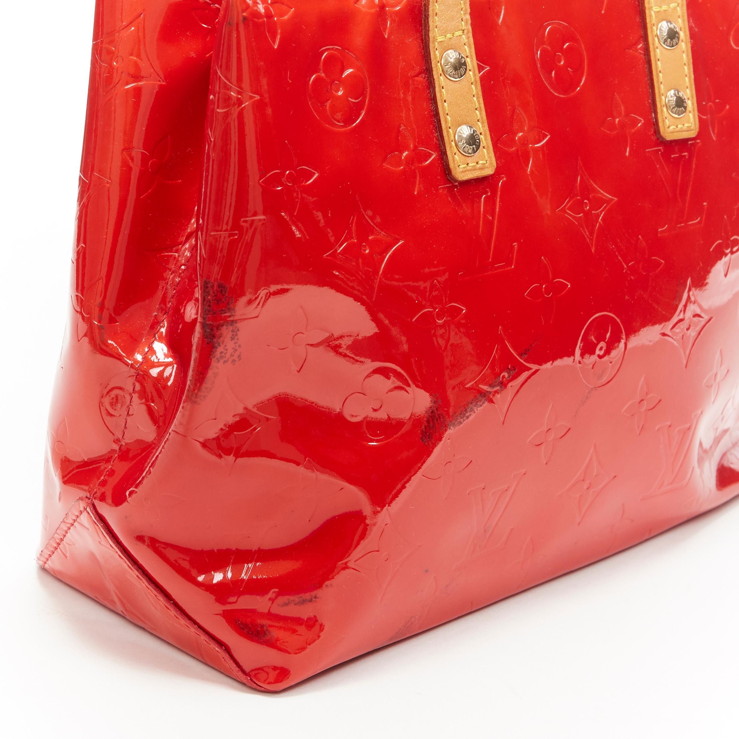 LOUIS VUITTON Lead PM Vernis red monogram embossed small satchel tote bag 1