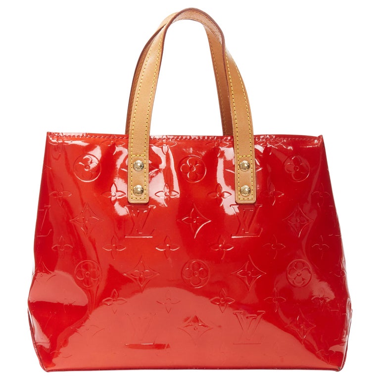 LOUIS VUITTON Lead PM Vernis red monogram embossed small satchel tote bag  at 1stDibs